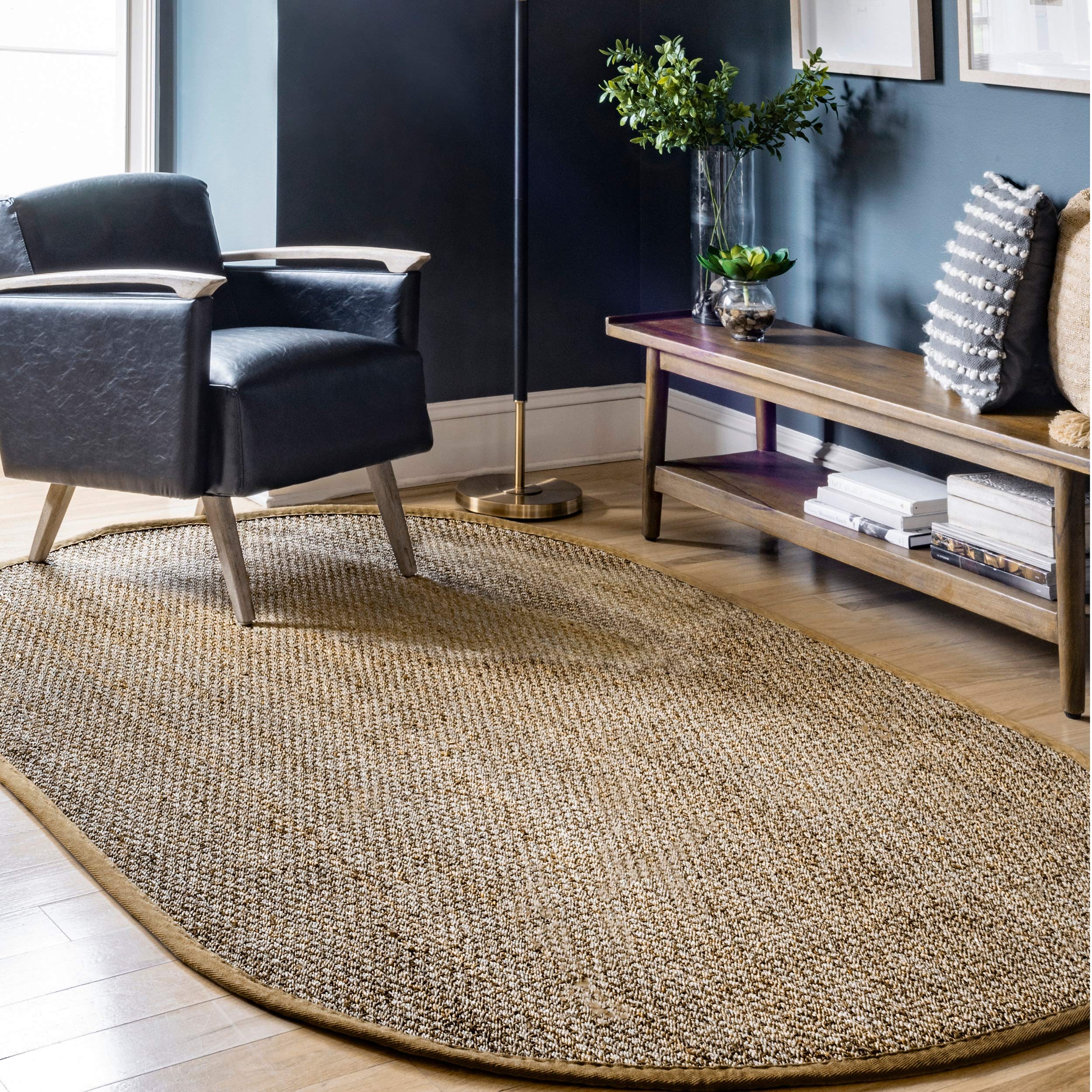 nuLOOM Elijah Seagrass Area Rug 5x8 ft - Natural Beige Basketweave Farmhouse Rug with Cotton Border | Perfect for Bedroom, Living Room, Dining Room, Office & Entryway | Eco-Friendly Natural Fiber Rug for Home Decor