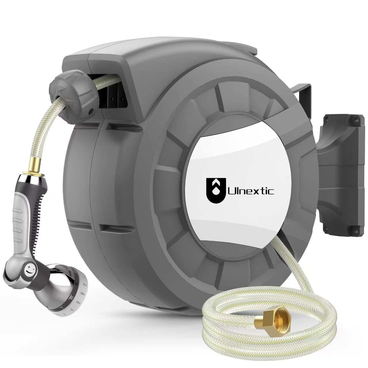 Retractable Garden Hose Reel - 1/2 Inch x 100 Feet Wall Mounted Water Hose with 10-Pattern Spray Nozzle, Any Length Lock & Slow Return System, 180° Swivel Bracket - Perfect for Lawn Care, Car Washing, and Outdoor Cleaning