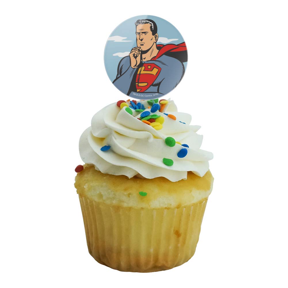 Superman Cupcake Toppers - Set of 6 Cake Decorations for Birthday Parties, Baby Showers & Superhero Themed Events