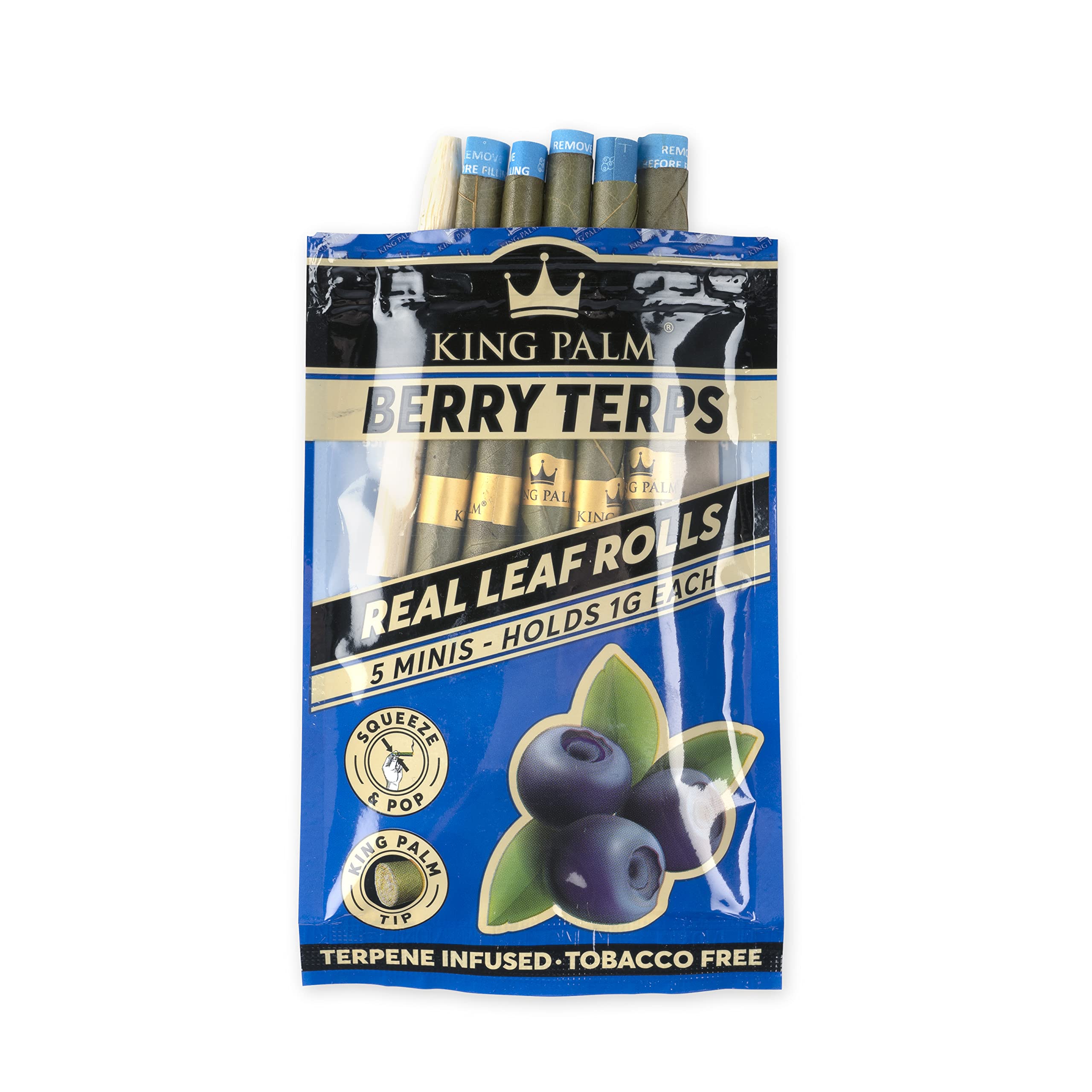 King Palm Mini Size Pre-Rolled Cones - Natural Palm Leaf Organic Pre Rolls with Berry Terps Flavor (5 Rolls/Pack) | Perfect for Relaxation, Social Gatherings & Outdoor Activities