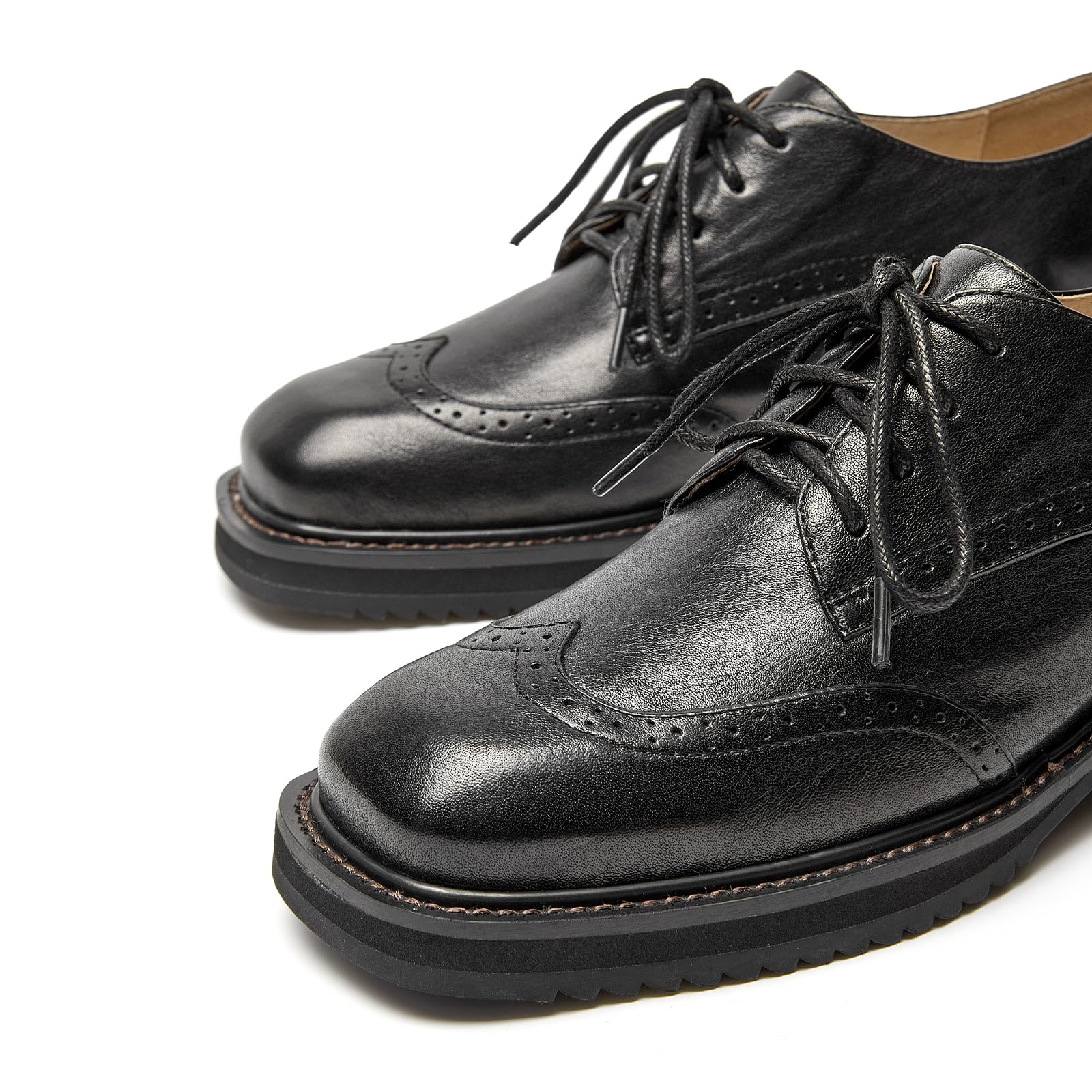 BEAU TODAY Women's Leather Oxford Brogue Dress Shoes – Breathable Comfort Wingtip Lace-Up Shoes for Business & Work | Professional Office Attire & Formal Occasions