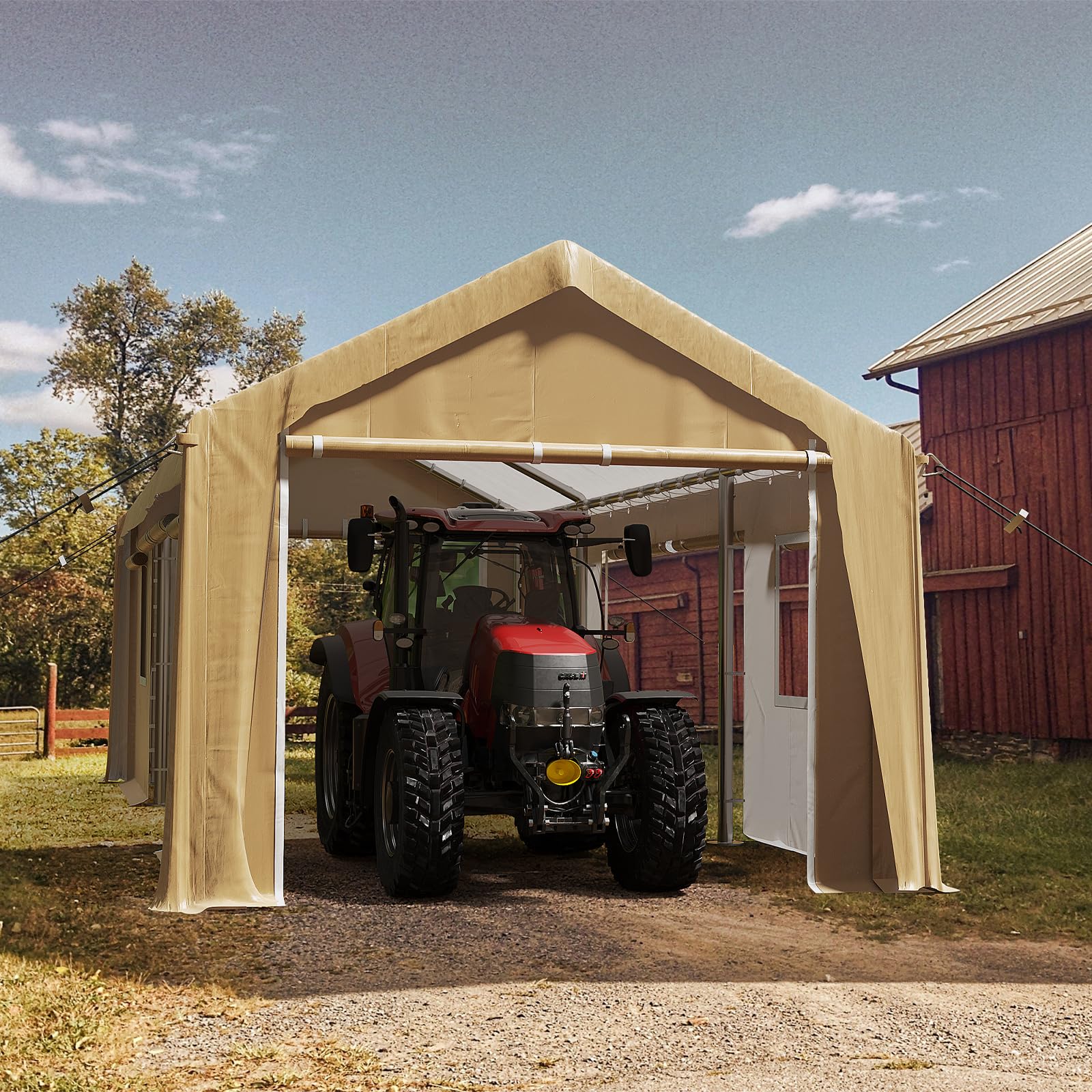 13'x20' Heavy Duty Carport Canopy - Portable Garage with 4 Roll-Up Doors & 4 Windows - Waterproof All-Season Outdoor Storage Shed for Car, Truck, Boat - Earthy Yellow | Perfect for Vehicle Protection, RV Cover & Backyard Storage