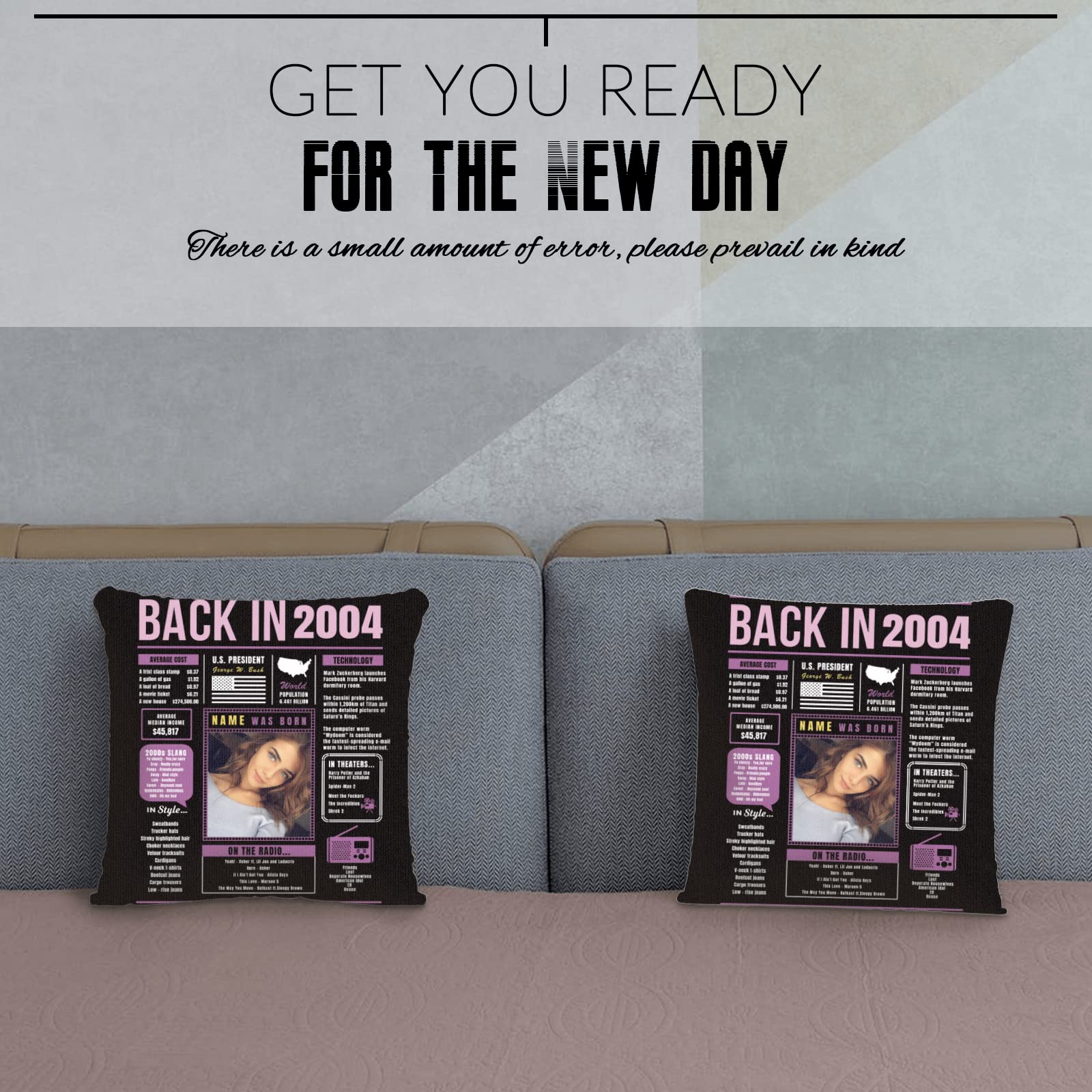 20th Birthday Candles & Purple Custom Throw Pillow - Super Soft 2004 Birthday Party Decorations for Boys, Girls, Men & Women - Perfect for Sofa Decor, Birthday Gifts & Celebration Scenes