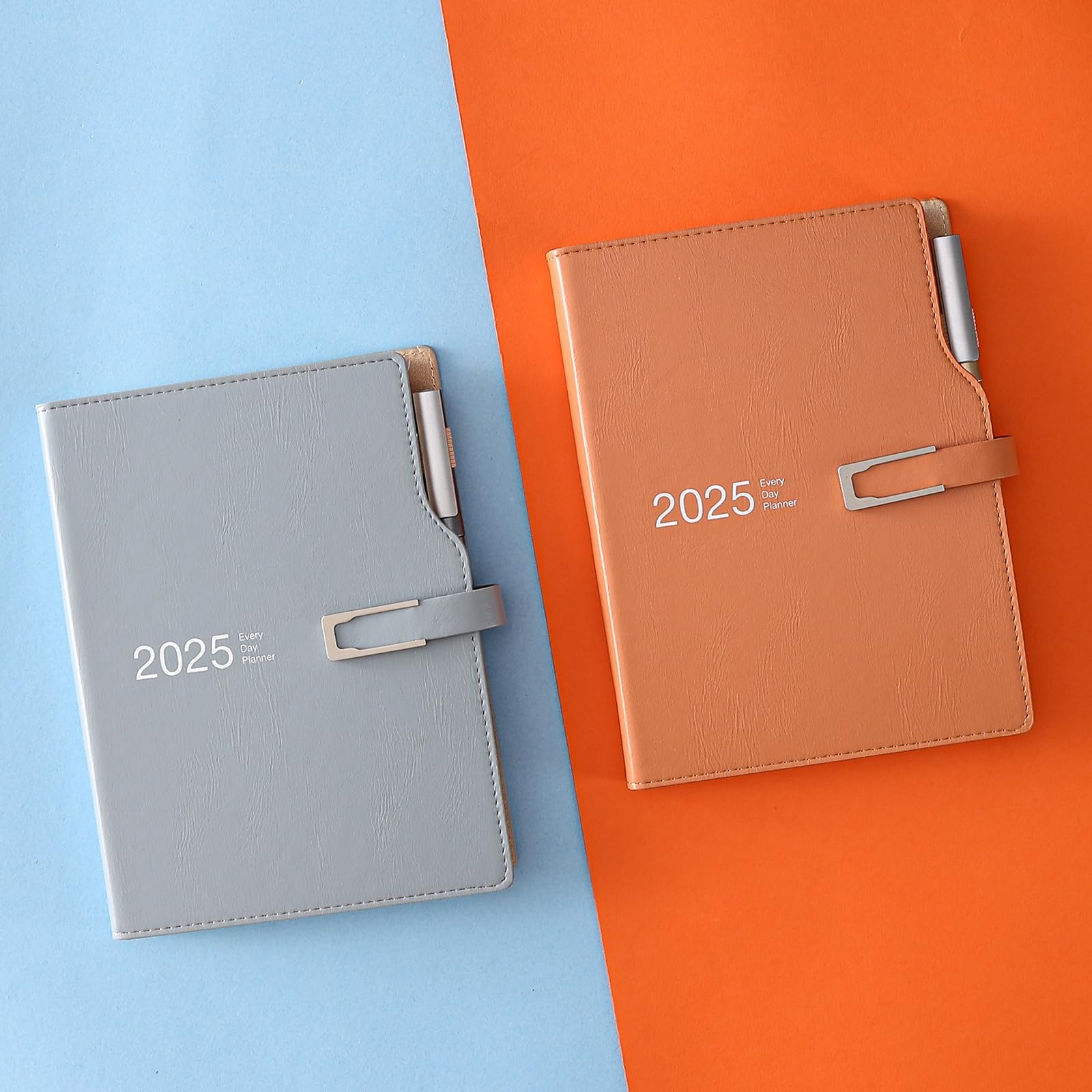 2025 Academic Planner - A5 Day-to-Page Diary with Calendar Stickers, Pen Holder & Premium Thicker Paper (14x21.5cm, Blue) - Perfect for Students, Professionals & Daily Organization