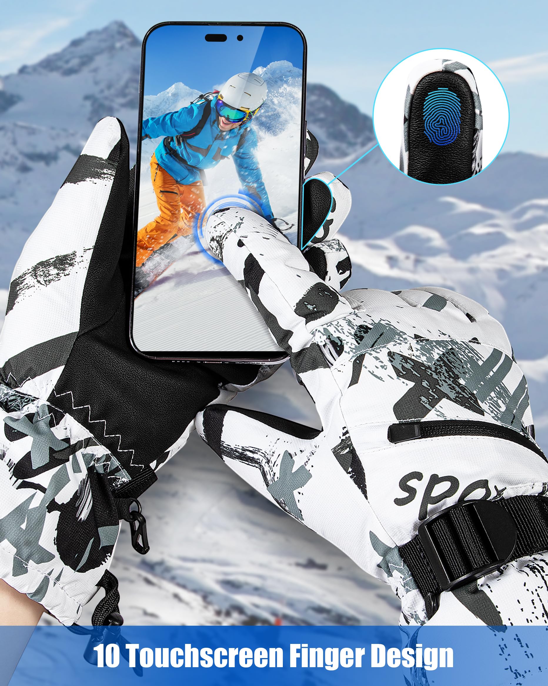 Waterproof 5-Finger Winter Ski Gloves for Men - Touchscreen Snowboarding Gloves for Cold Weather & Outdoor Sports | Skiing, Snowboarding, Hiking & Winter Activities