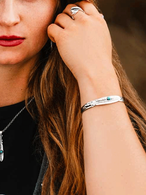 Montana Silversmiths BC5486 Women's Turquoise Feather Cuff Bracelet - Sterling Silver Jewelry for Boho Fashion & Western Style Outfits | Perfect for Casual Wear, Gift Giving & Special Occasions