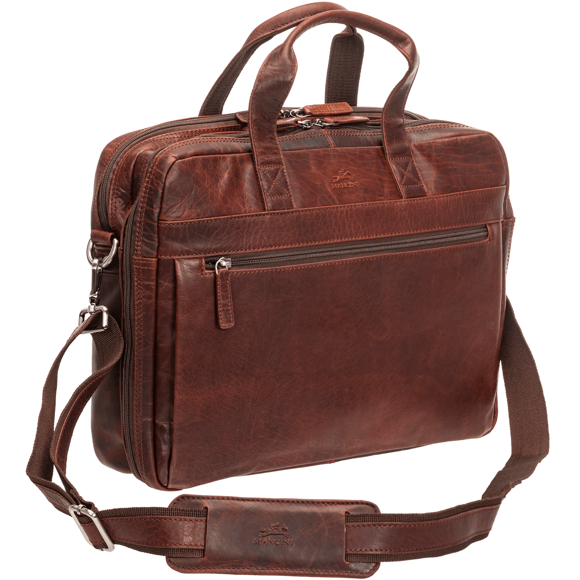 Mancini BUFFALO Double Compartment Leather Briefcase for 15.6