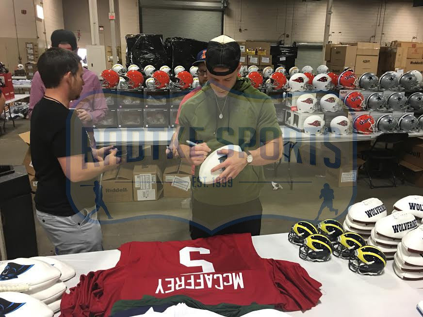 Authentic Christian McCaffrey Signed Carolina Panthers NFL Football - Limited Edition Embroidered Collectible - Perfect for Sports Memorabilia Displays & Fan Gifts