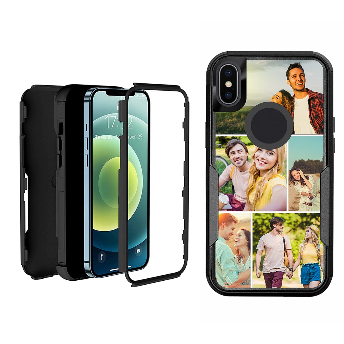 Custom iPhone Xs Max Shockproof Phone Case - 3-Layer Protective Cover with Multi-Photo Design, Scratch-Resistant & Personalized Gift Option (Black) - Perfect for Travel, Work & Everyday Protection