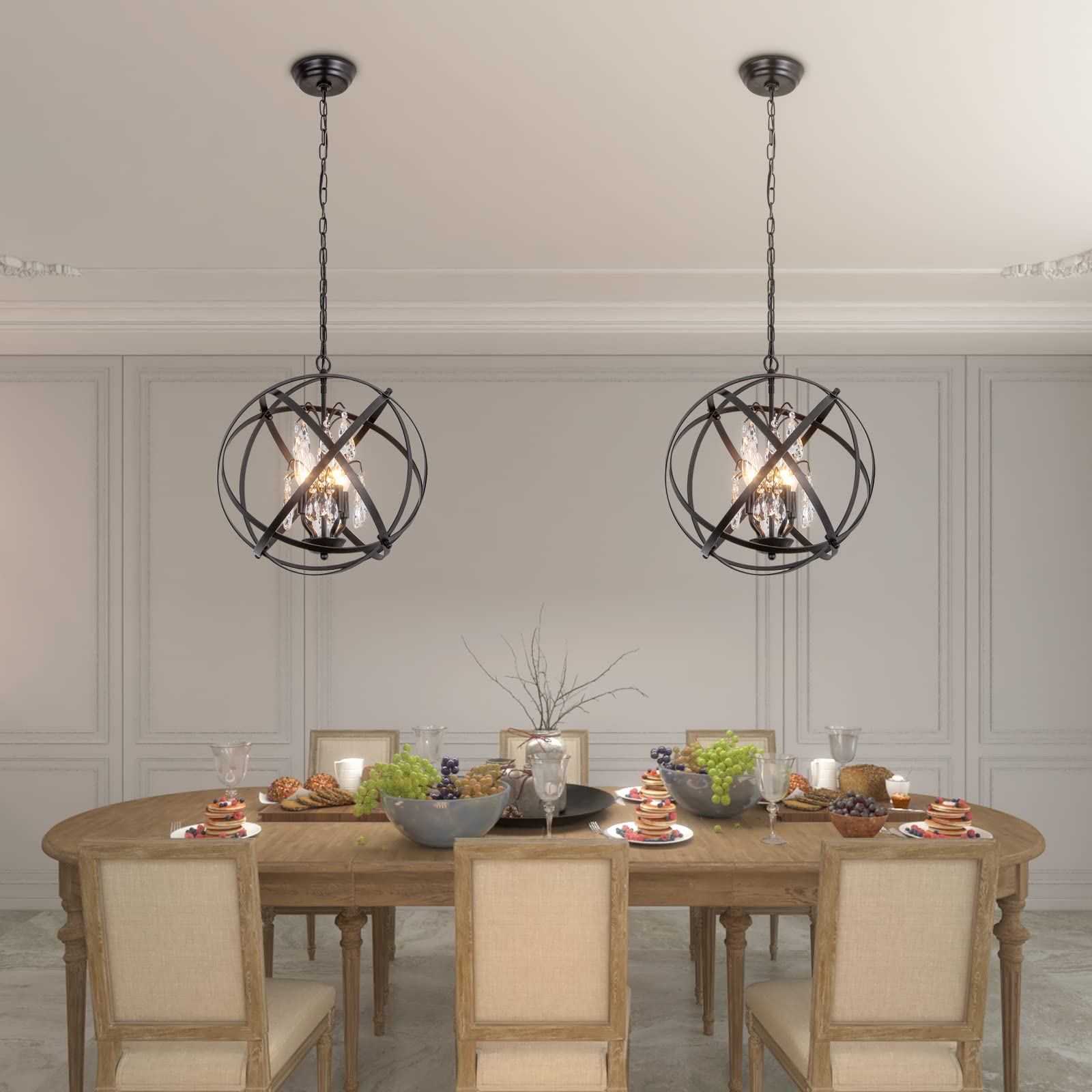 Maxax 4-Light Modern Farmhouse Chandelier - Adjustable Black Metal Cage Pendant Light with Crystal Globe Shades for Kitchen, Dining Room, Living Room, Entryway | Perfect for Rustic, Industrial & Contemporary Home Decor