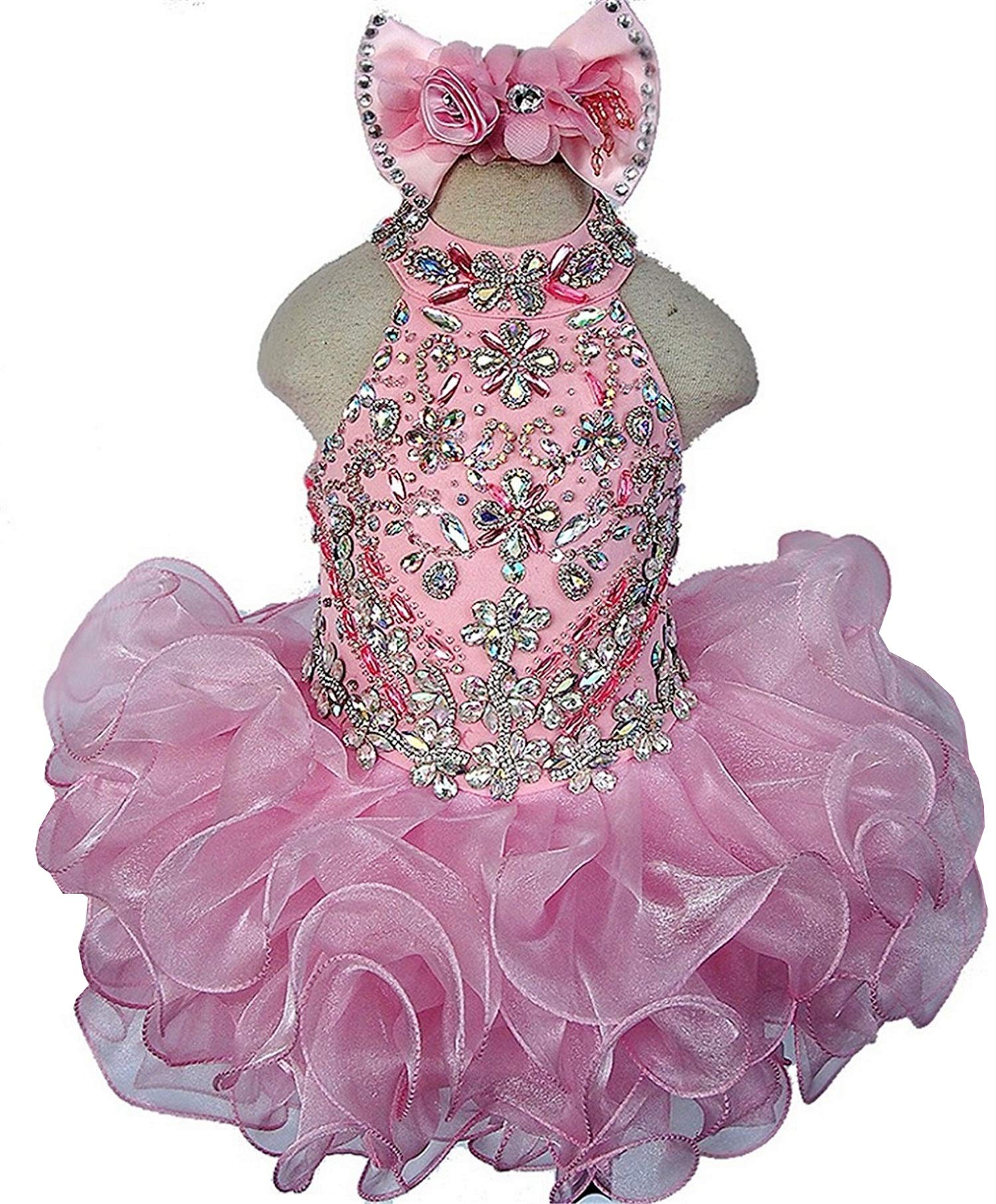 Junguan Baby Girls Short Halter Cupcake Pageant Dresses - Newborn Princess Birthday Party Tutu Ball Gowns for Special Occasions & Photo Shoots