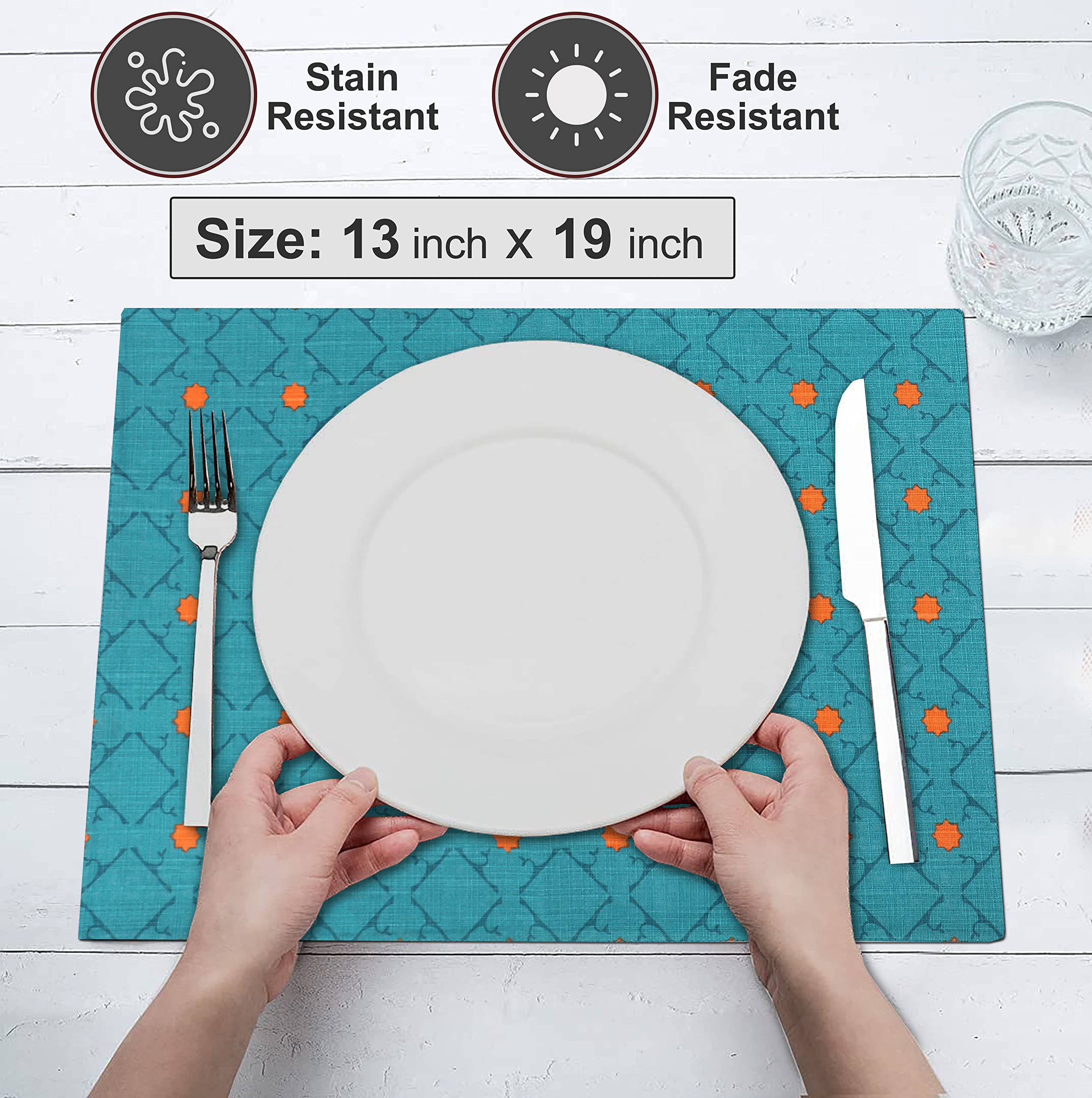 Premium Ruvanti 100% Cotton Placemats Set of 6 - 13x19 Inch Washable Dining Table Mats for Everyday Use, Holiday Dinners & Kitchen Decor - Christmas, Thanksgiving & Family Gatherings Table Linens