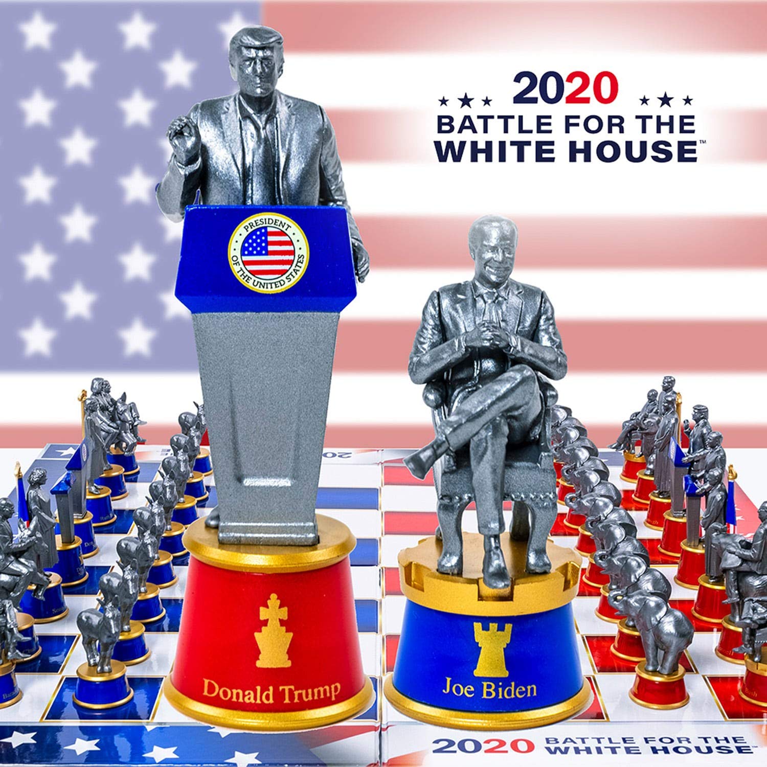 2020 Battle for The White House Collector's Chess Set - Political-Themed Chess Board Game with Democrat vs Republican Pieces | Perfect for Election Parties, Political Enthusiasts & Unique Home Decor