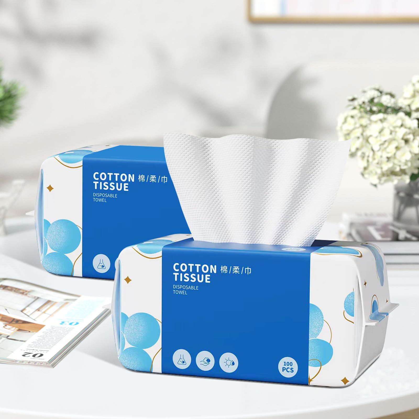300 Count Ultra Soft Washcloths & Facial Cotton Tissues - Lint-Free Dry Wipes for Skin Care, Makeup Removal, Face Cleansing | Gentle for Sensitive Skin, Baby Care & Spa Use