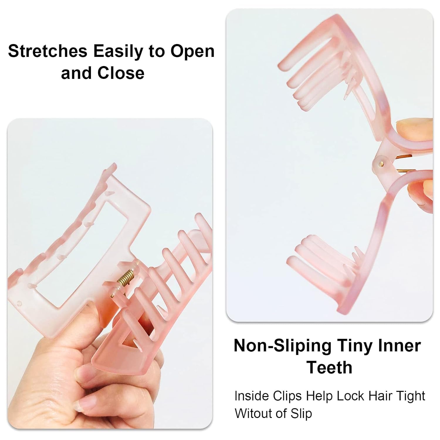 KROGER 4-Pack Hair Claw Clips for Women - Large 3.5 Inch Jelly Grip Clips for Thin, Thick & Curly Hair - Matte Clear Square Jaw Clips - Perfect for Ponytails, Buns & Updos