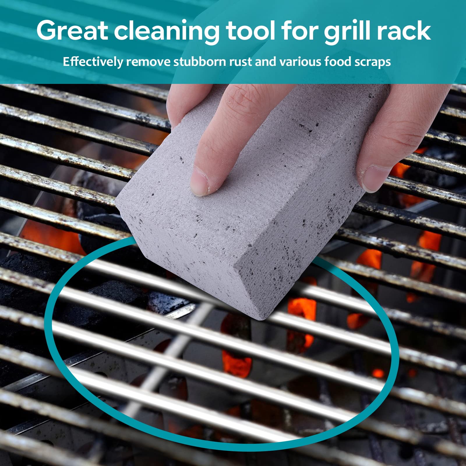 HaSteeL Grill Cleaning Brick Kit of 4 - Commercial Grade Pumice Stone for Removing Stains on Griddles, Flat Tops, Racks & Cast Iron - Reusable Grill Block Cleaner for BBQ, Sink & Kitchen Use