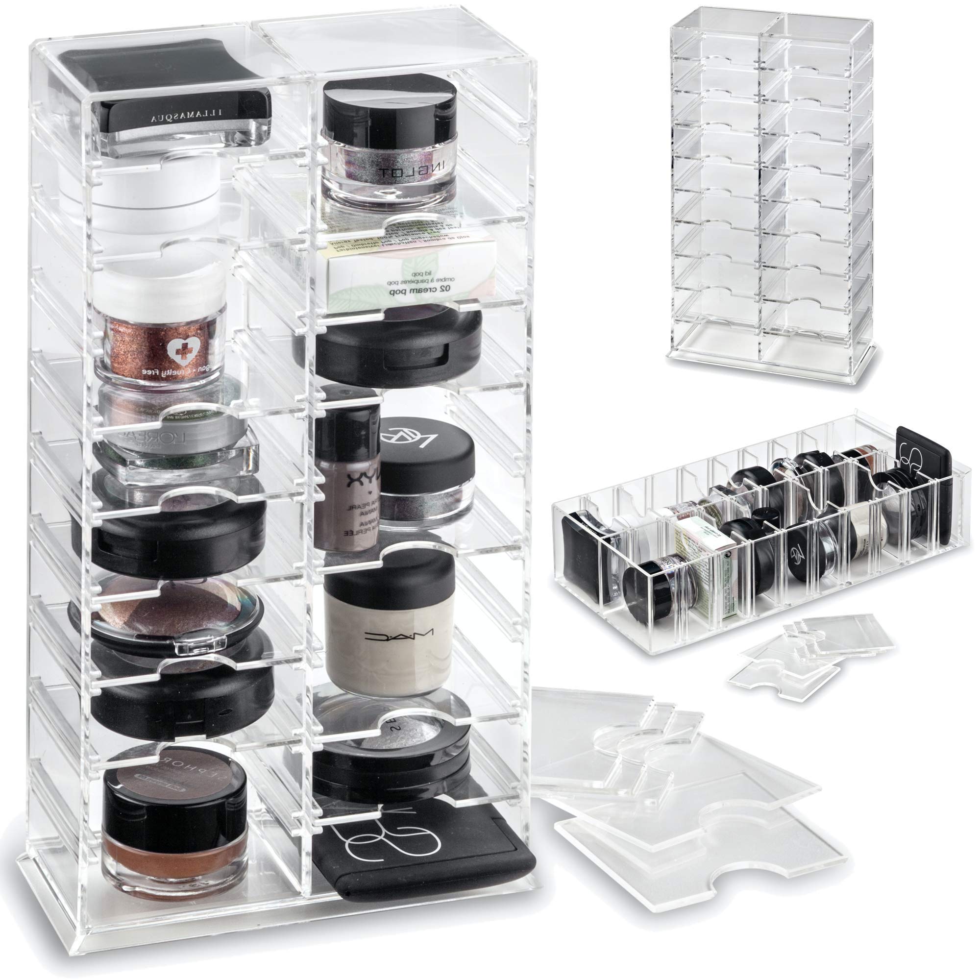 byAlegory Acrylic Makeup Organizer Tower with Removable Dividers - 20 Compartment Cosmetic Storage Container for Vanity Desk or Drawer | Clear Acrylic Beauty Organizer for Lipsticks, Brushes & Skincare Products | Perfect for Bedroom, Bathroom & Travel Makeup Storage