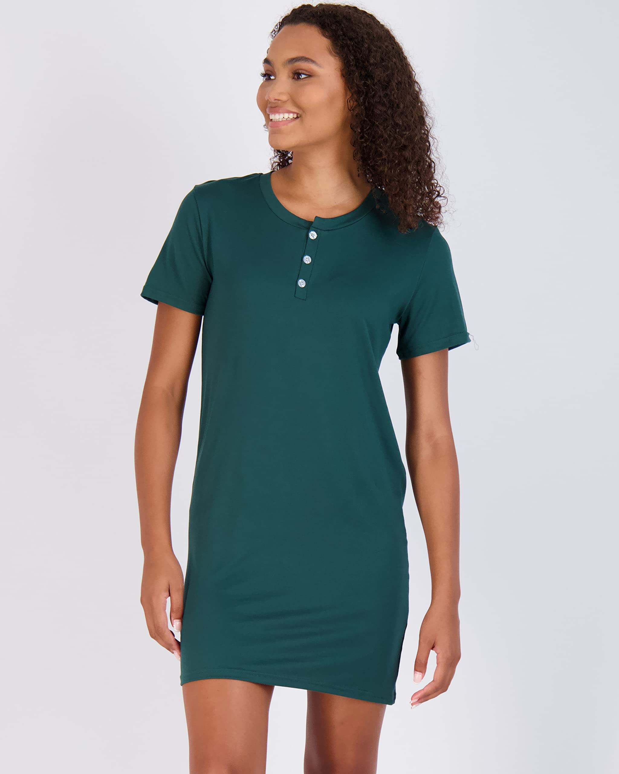 Real Essentials 3 Pack Women's Short Sleeve Henley Nightshirt Nightgown Sleep Dress - Plus Size Available - Soft & Comfortable for Sleeping, Lounging & Maternity Wear