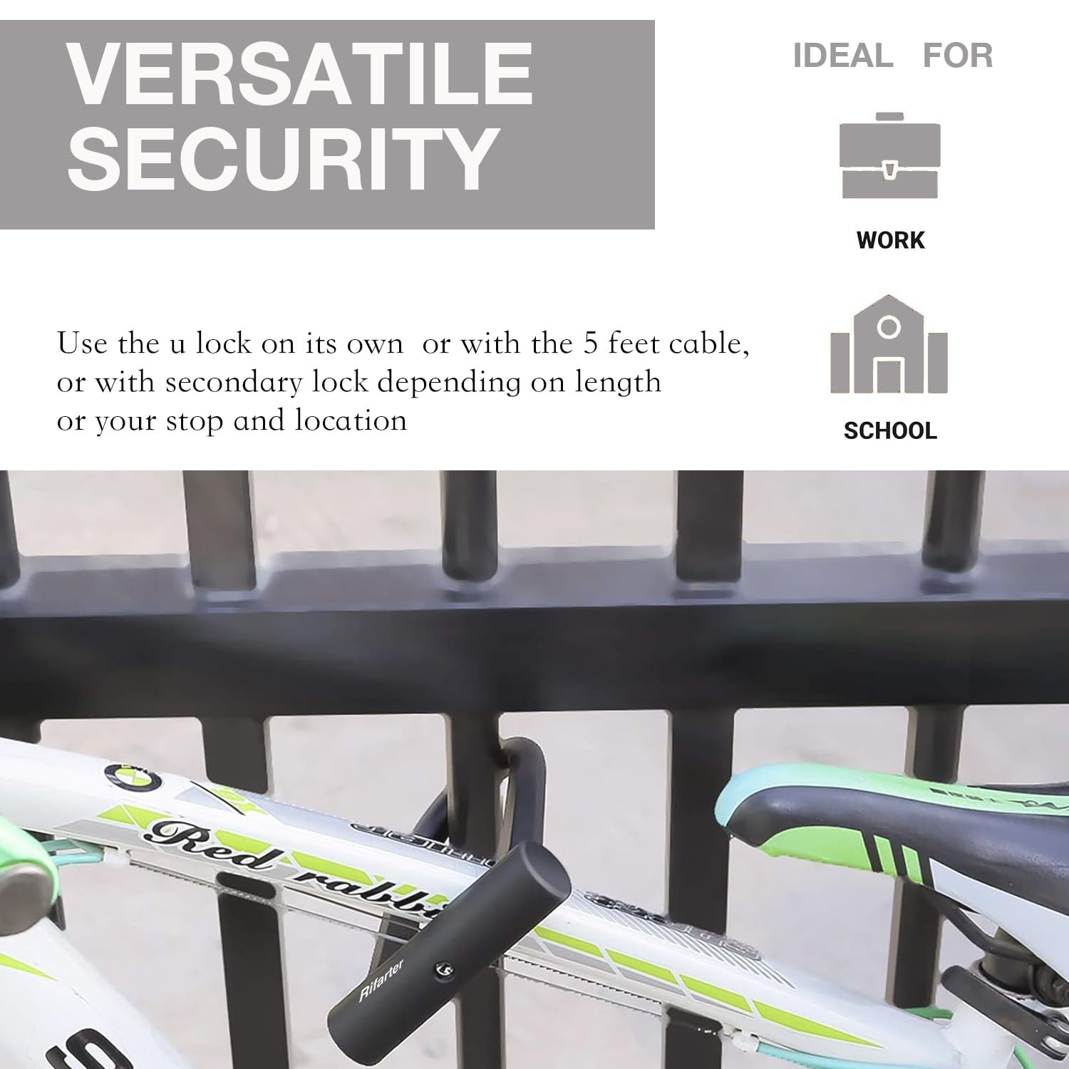Heavy Duty Bike U Lock with 5ft Anti-Theft Cable & 2 Keys - Compact Silicone Coated Bicycle Security Lock for Road, Mountain & Folding Bikes (1 Pack) - Perfect for Urban Commuting, Campus & Outdoor Cycling