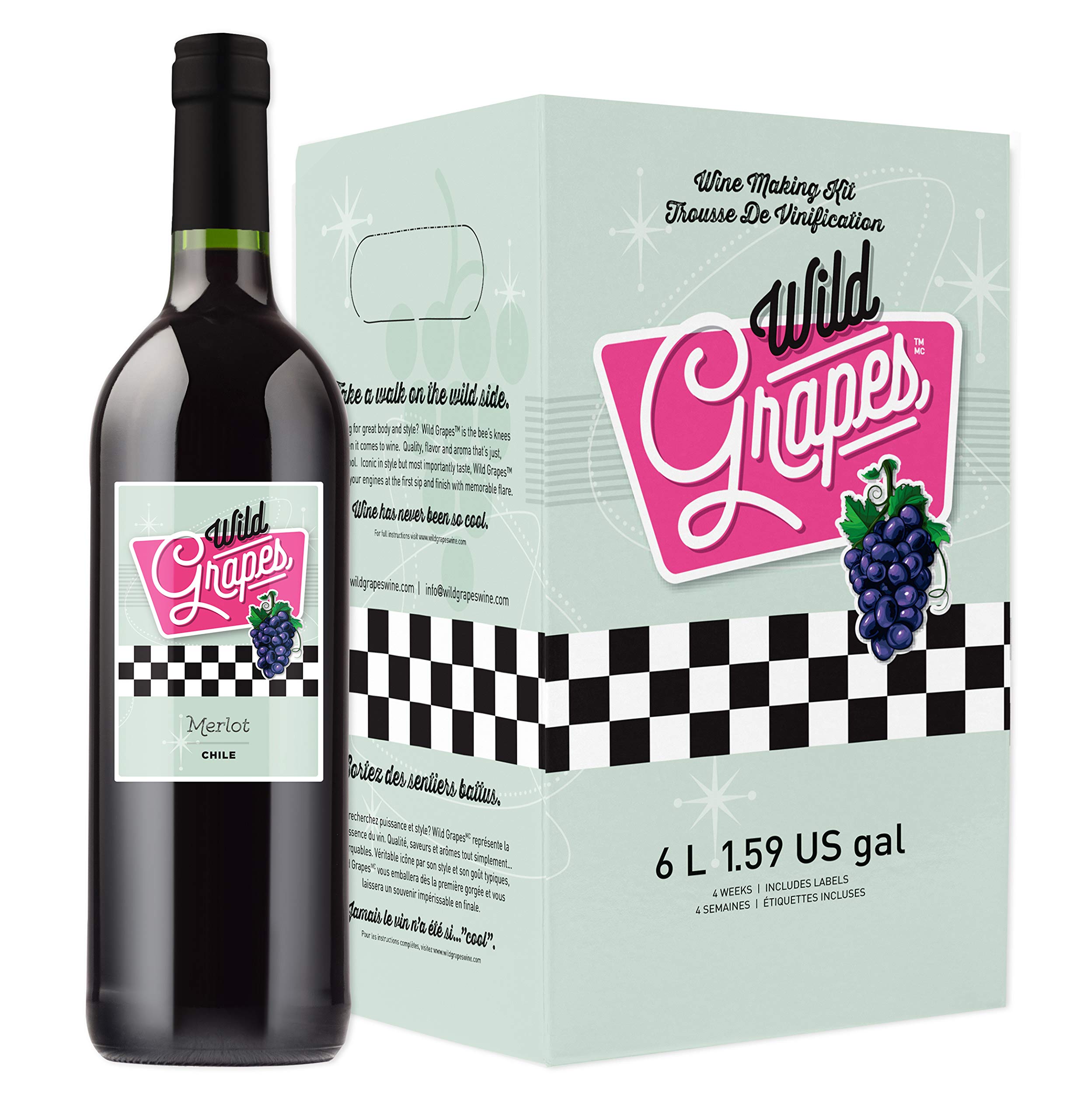Premium Wild Grapes Merlot Style Wine Making Kit - Complete Equipment & Supplies for 6 Gallons (30 Bottles) - Perfect for Home Brewing, Gifts & Wine Enthusiasts