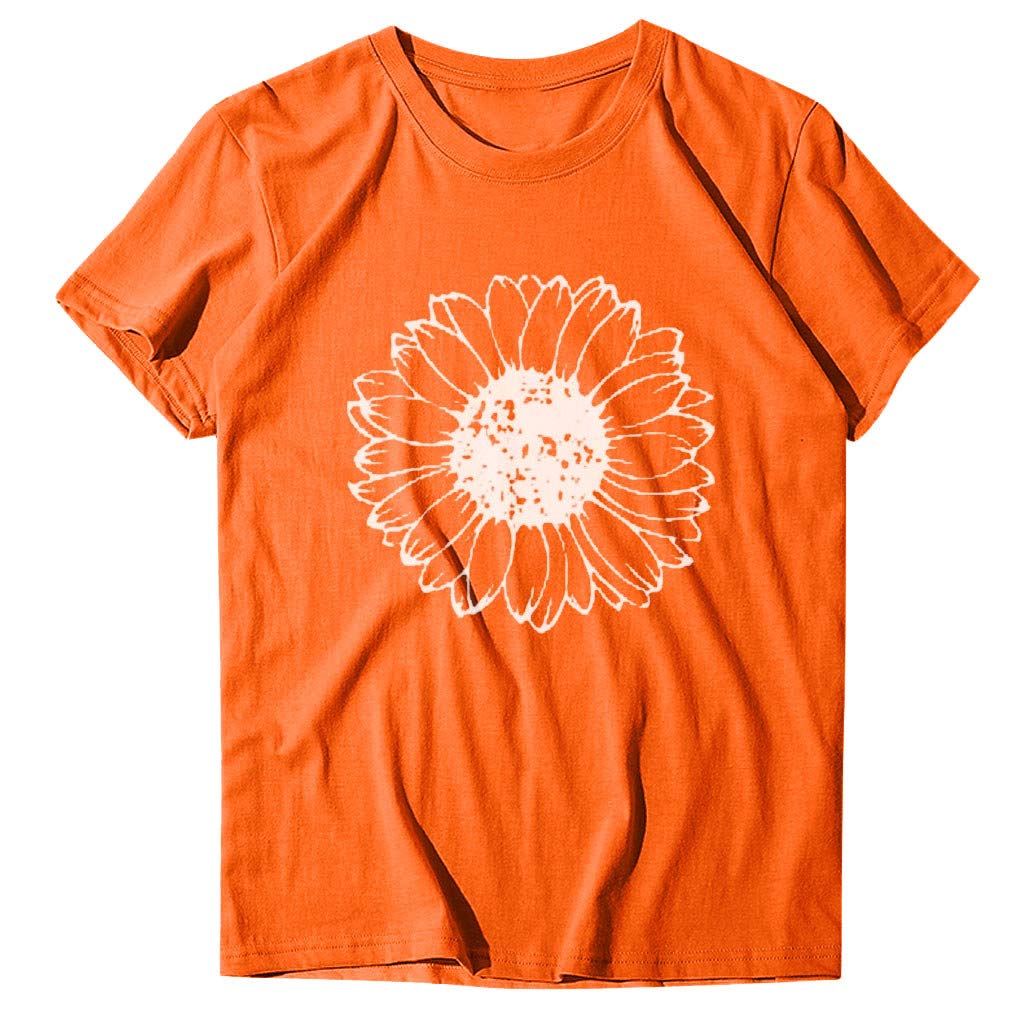 Women's Summer Tops - Loose Fit Casual Short Sleeve T-Shirts with Sunflower Graphic Print | Vintage Style Blouses for Beach, Vacation & Everyday Wear