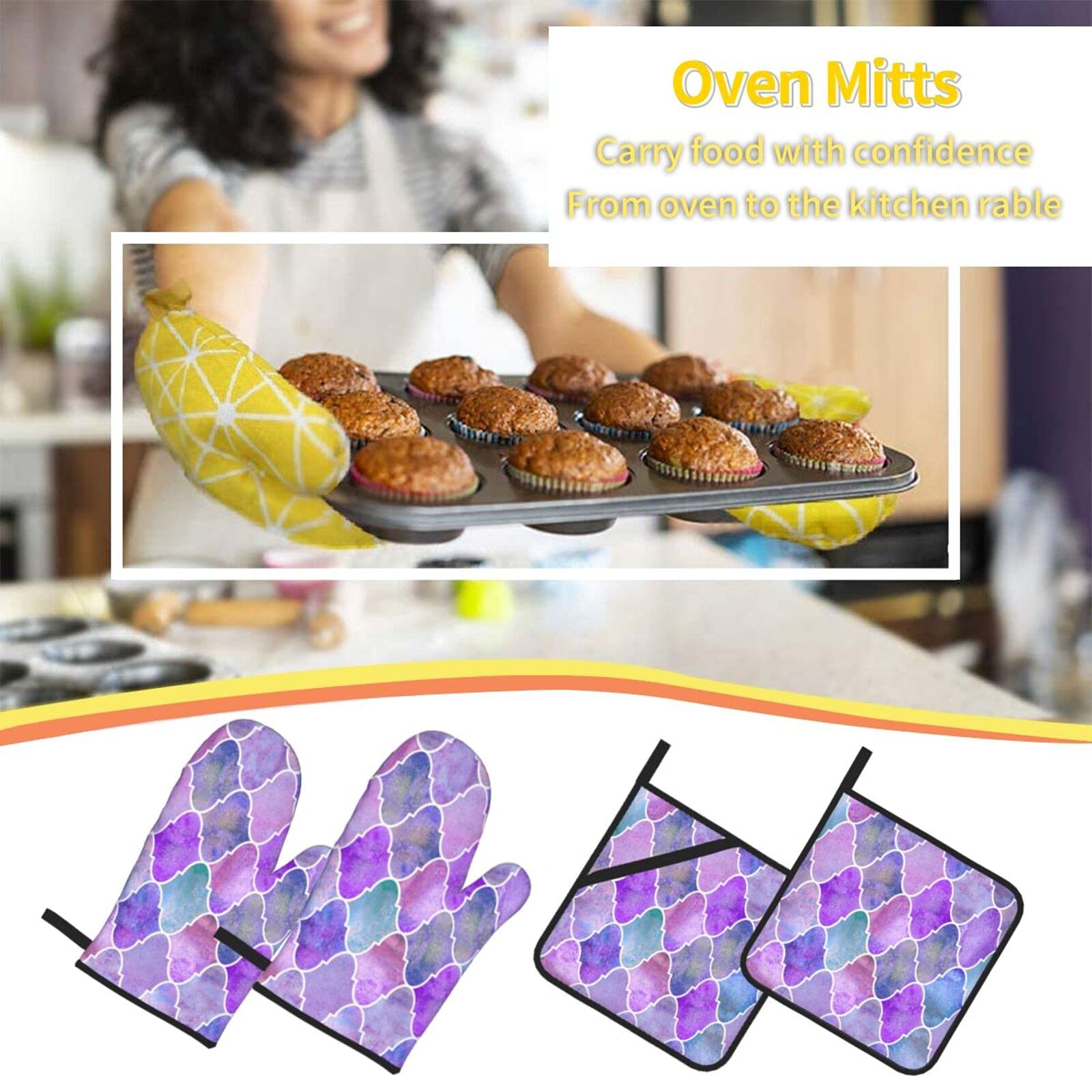 Heat Resistant Purple Pot Holders with Pockets - Set of 4 Oven Mitts for Cooking, Baking & Grilling | Kitchen Essentials for Baking, BBQ & Holiday Cooking