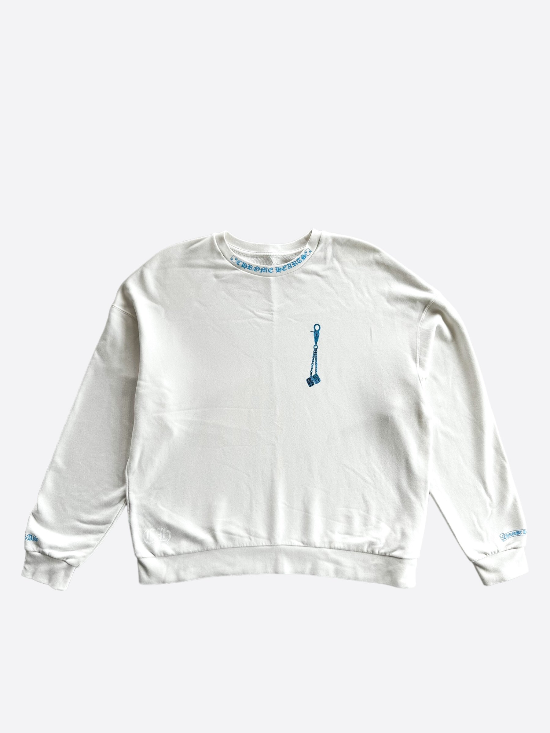 Chrome Hearts White & Blue Las Vegas Dice Knit Sweater - Stylish Pullover for Casual Outings & Nightlife