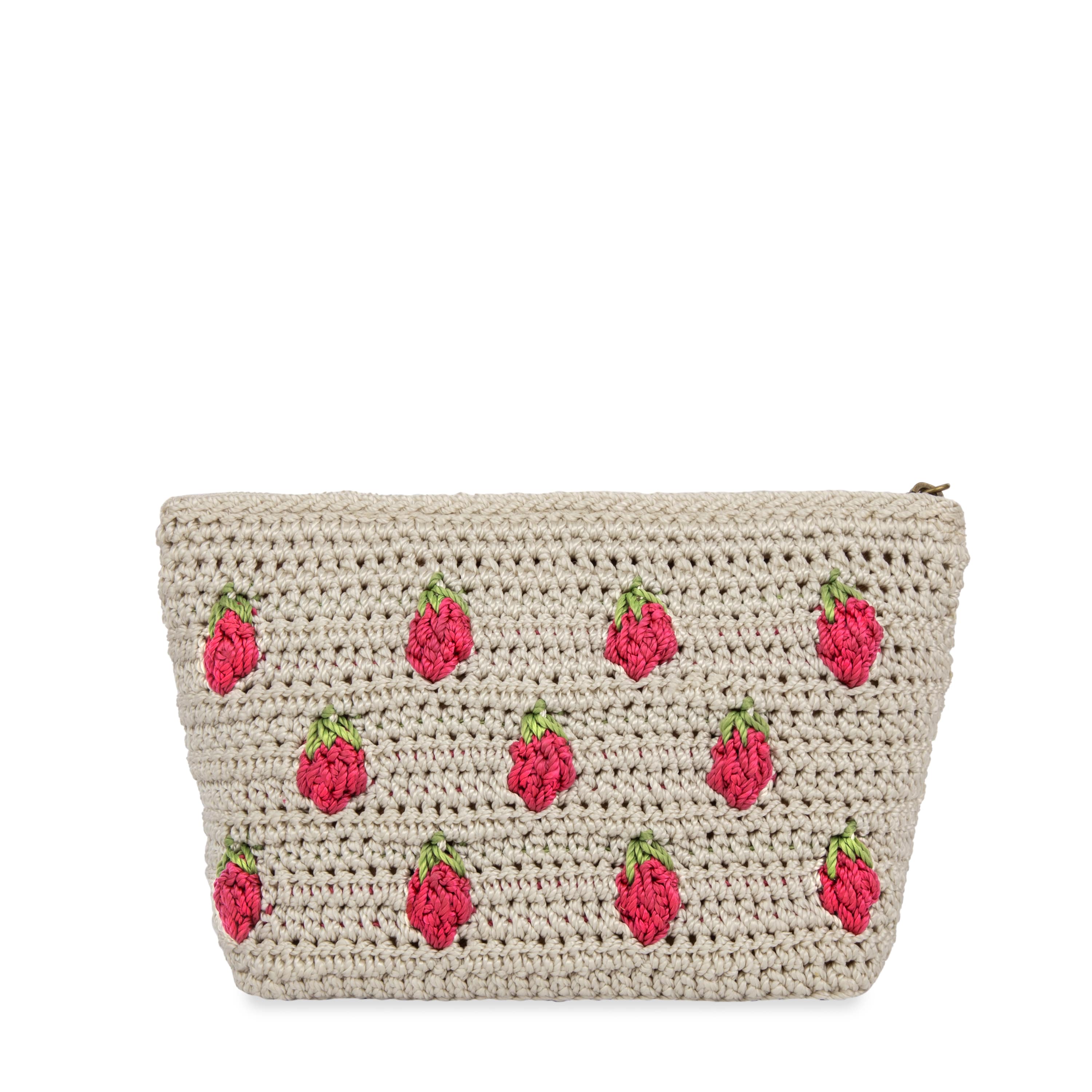 Handmade Crochet Strawberry Pouch - Eco-Friendly Essential Bag for Women, Girls - Perfect for Makeup, Jewelry, and Small Accessories Storage