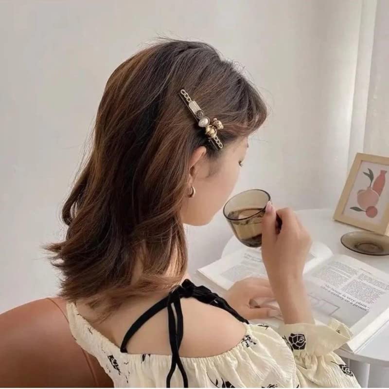 5 PCS Elegant Metal Hair Clips Set - Korean Style Hairpins for Women & Girls with Thick Long Hair (White & Black) | Perfect for Weddings, Parties & Everyday Styling