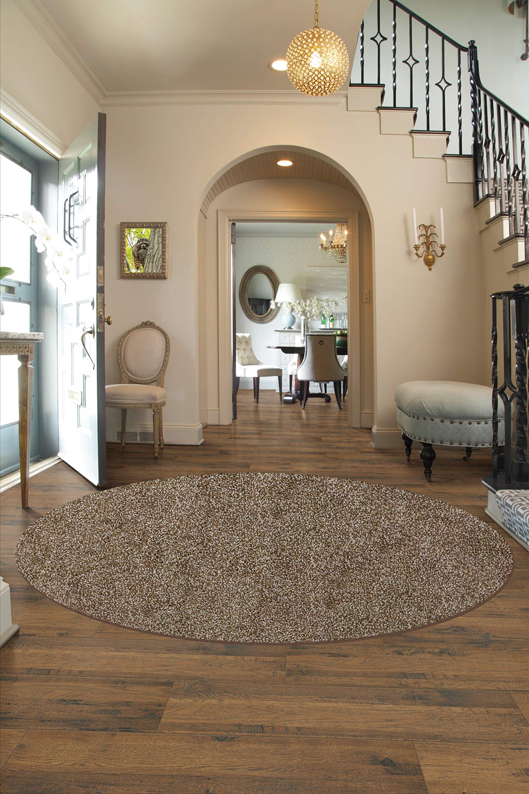 KOECKRITZ 7' Round Chocolate Chip Pattern Non-Slip Area Rug - Soft Plush Carpet for Living Room, Bedroom & Nursery Decor