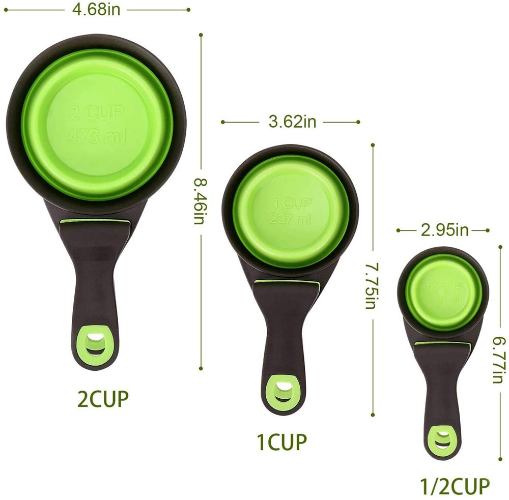 Buyter 3-in-1 TPE Pet Food Scoop with Folding Handle, Grain Bag Holder & Measuring Cup - Medium Size, Green - Perfect for Dog Food, Cat Food & Dry Pet Treats Storage