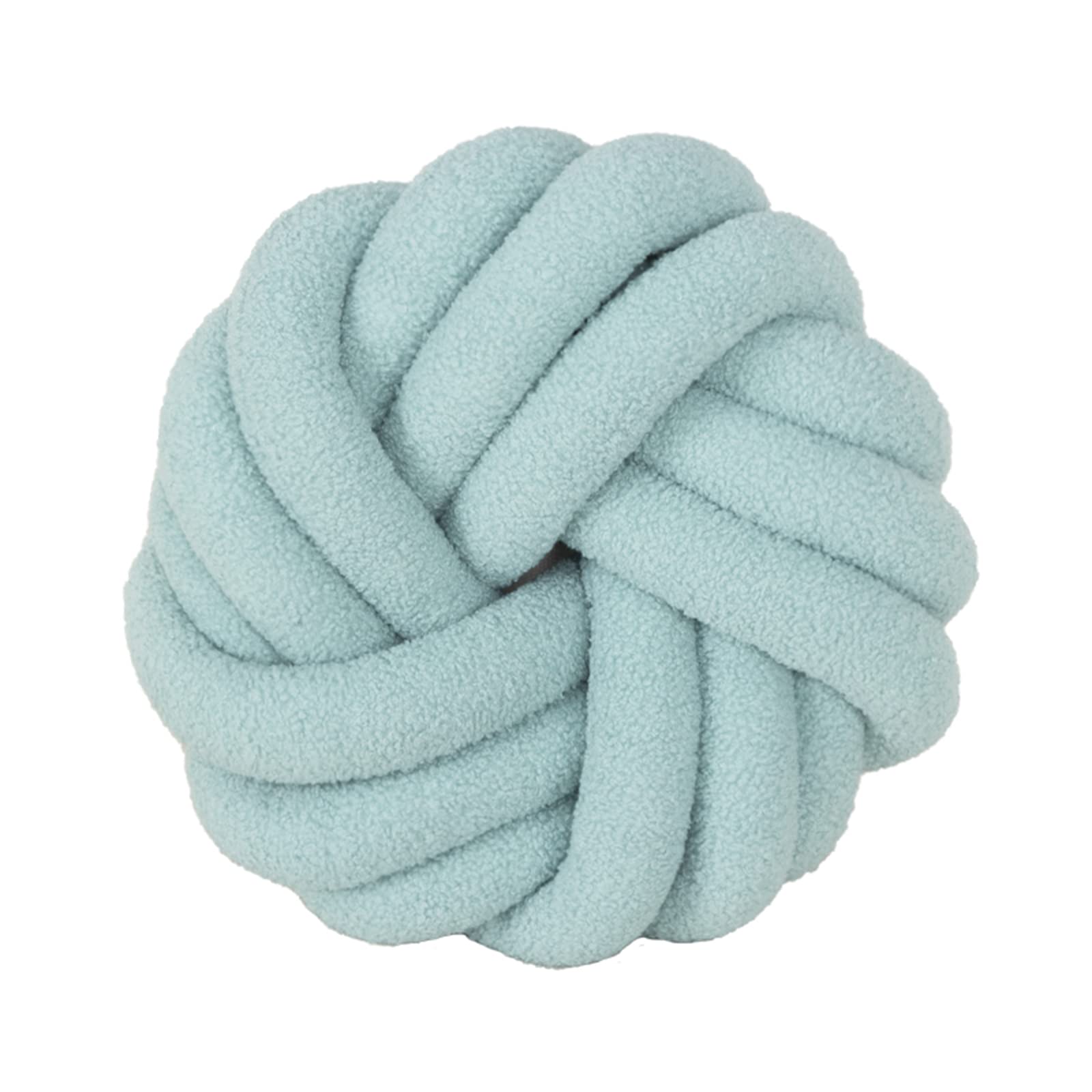 Soft Round Light Blue Knot Ball Pillow - 16x16 Inch Lamb Wool Cushion for Girls & Women - Decorative Throw Pillow for Bedroom, Living Room, Nursery Decor