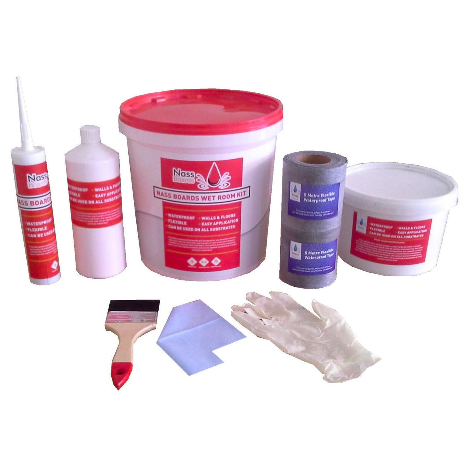 Nassboards Wetroom Shower Tray & Red Kit System - Waterproof & Watertight Design with Drain, Sealing Tape, Grate & XPS Base | Easy Installation Guide | Perfect for Bathroom Renovations & Modern Wet Room Designs