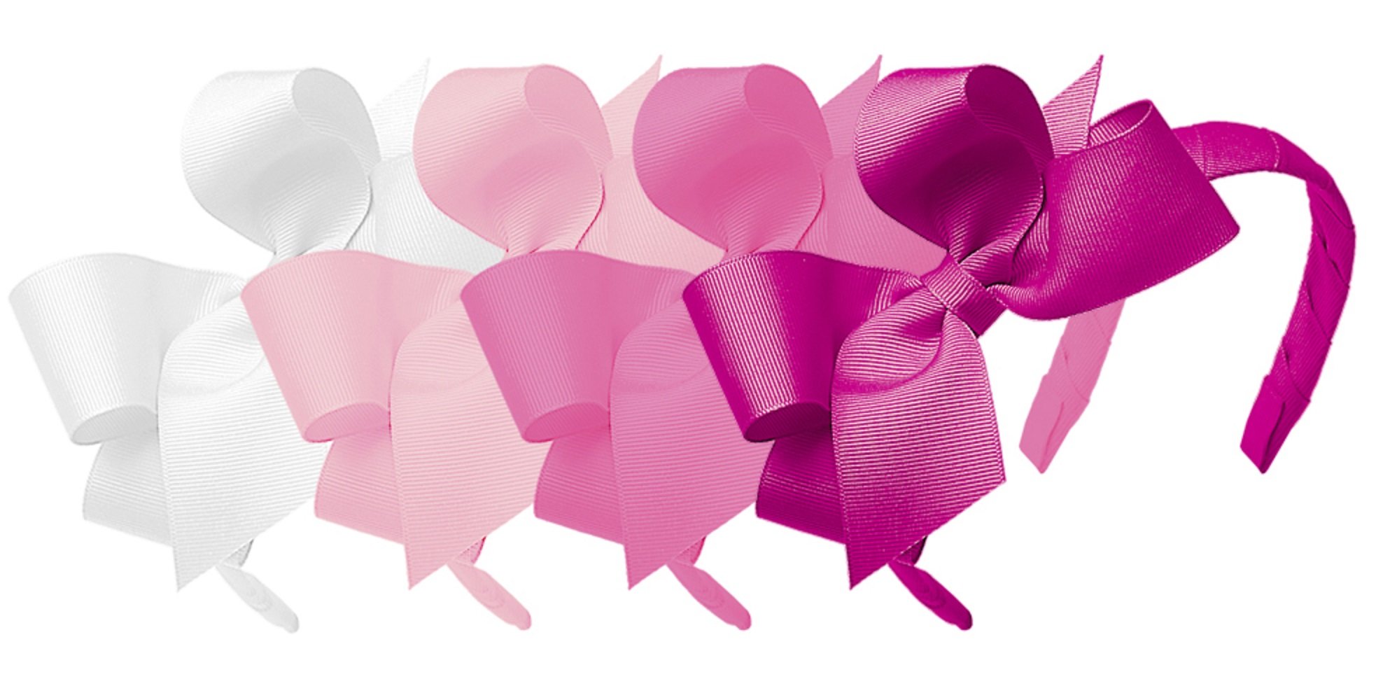 Wee Ones Girls' Classic Grosgrain Headbands with Bows - 4 Pack (White, Light Pink, Pearl, Shocking Pink) - Medium Size Hair Accessories for School, Parties & Everyday Wear