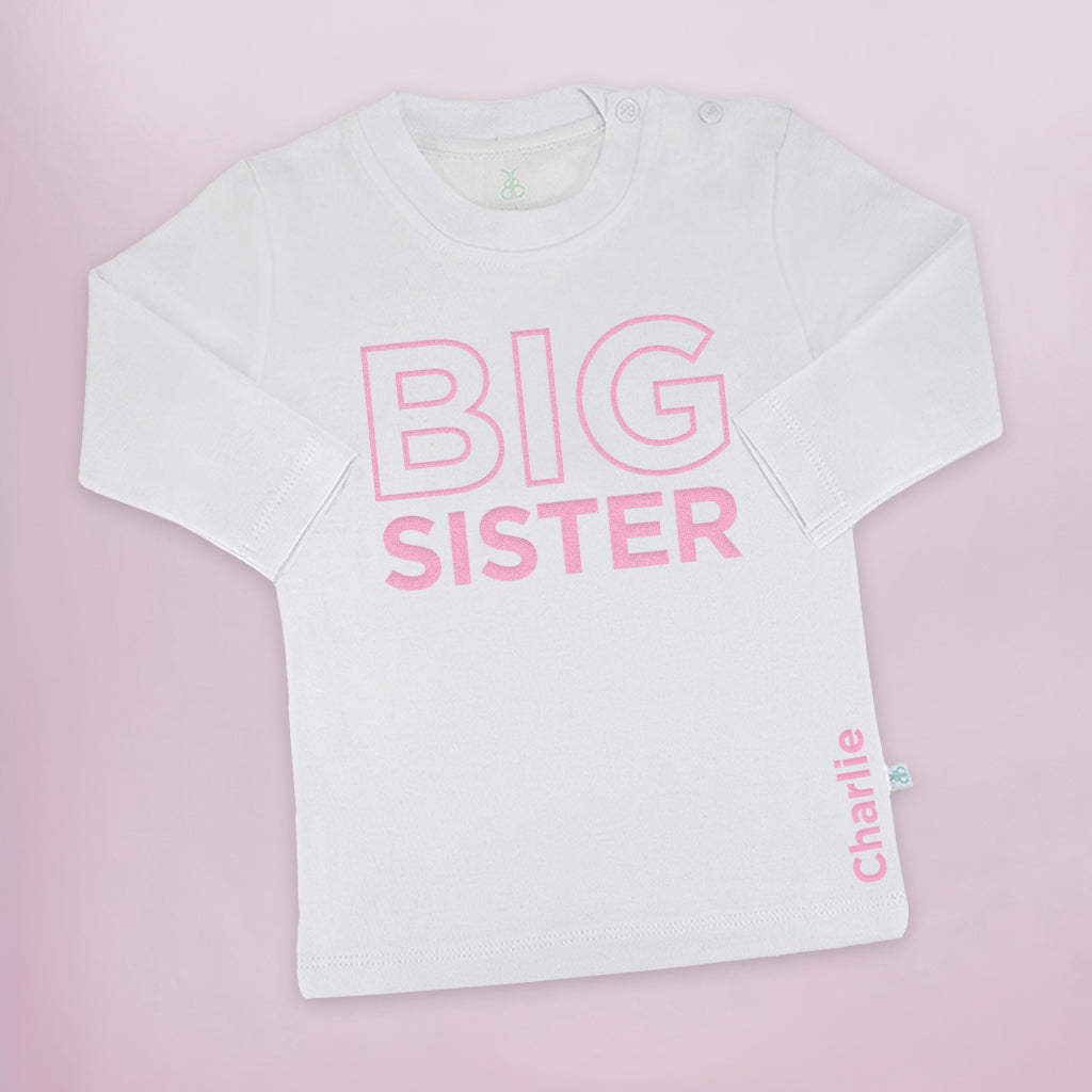 Custom Big Sister T-Shirt - Long Sleeve Cotton Tee for Siblings - Perfect for Family Photos & Birthday Gifts