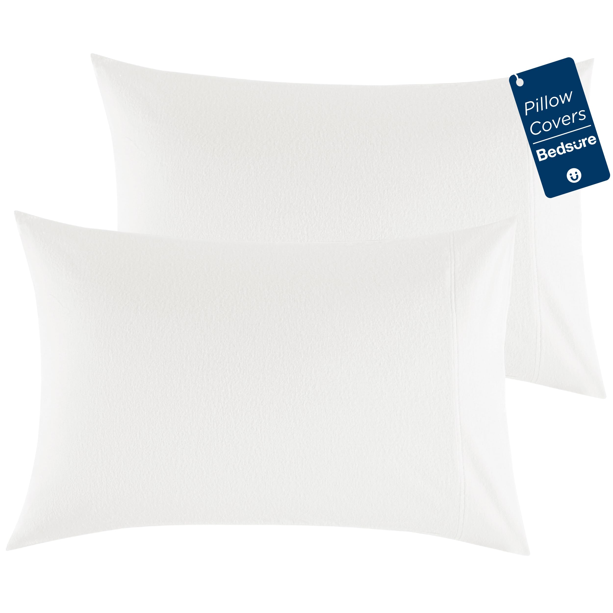 Bedsure Flannel Pillowcases Set of 2 - Queen Size 20x30 Inches, 100% Cotton Soft & Cozy Brushed Pillow Covers with Envelope Closure, Pure White Bedding Set - Perfect for Winter Nights, Guest Rooms & Cozy Home Decor