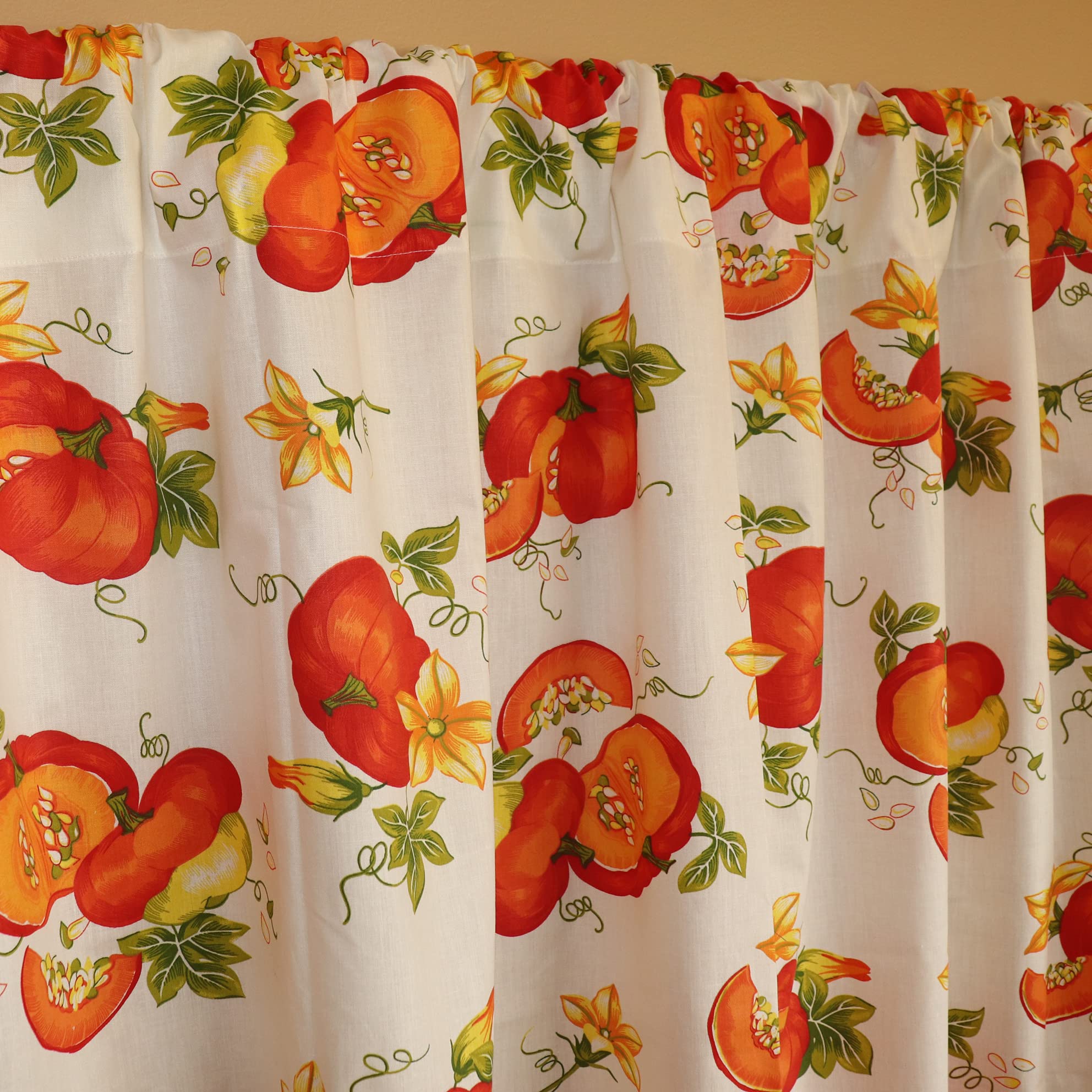 Pumpkin Cotton Curtain Panel - 58x84 Inch Kitchen Window Decor for Photography Backdrop