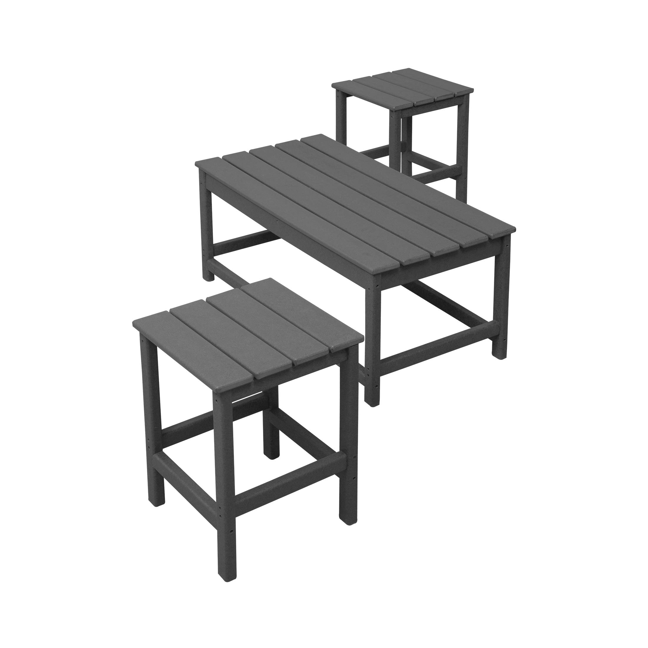 WO HDPE 2-Piece Side Table & 1-Piece Coffee Table Set for Adirondack Chairs - Weatherproof, UV Resistant Outdoor Furniture for Patio, Backyard, Porch, Garden - Gray - Perfect for Poolside Lounging and Outdoor Entertaining
