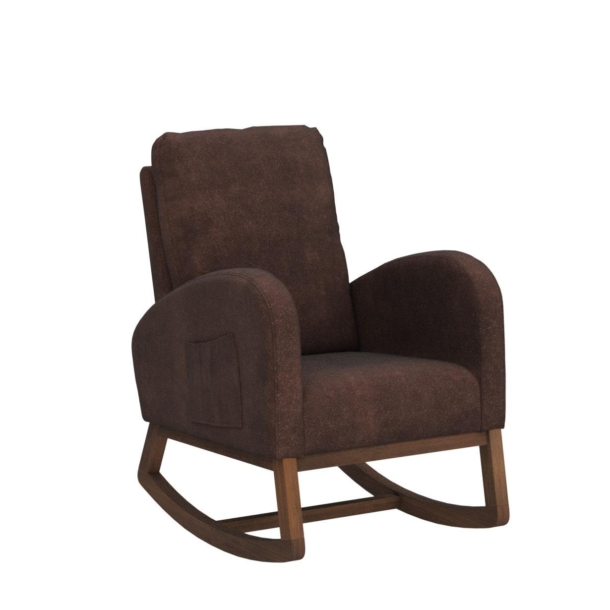 Antetek Modern Upholstered Rocking Chair - Nursery Glider Rocker for Baby & Kids, Comfortable High Back Armchair with Side Pocket - Perfect for Living Room, Nursery, or Bedroom (Coffee)