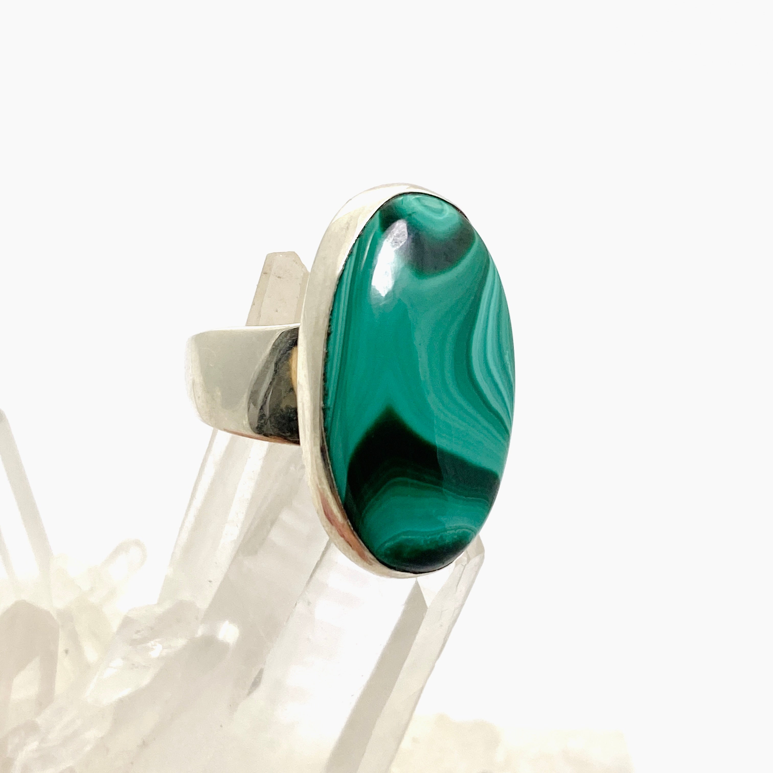 Natural Malachite Oval Cabochon Sterling Silver Ring Size 6 - Handmade Gemstone Jewelry for Women, Perfect for Gift Giving & Special Occasions