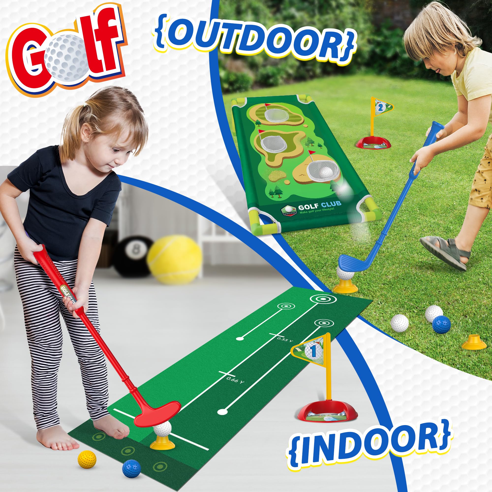 **Liberry Toddler Golf Set for Kids Ages 2-5 - Upgraded Golf Cart with Cornhole Board & Putting Mat - Indoor & Outdoor Golf Toys for Boys & Girls - Perfect Birthday Gift for Backyard & Playroom Fun**
