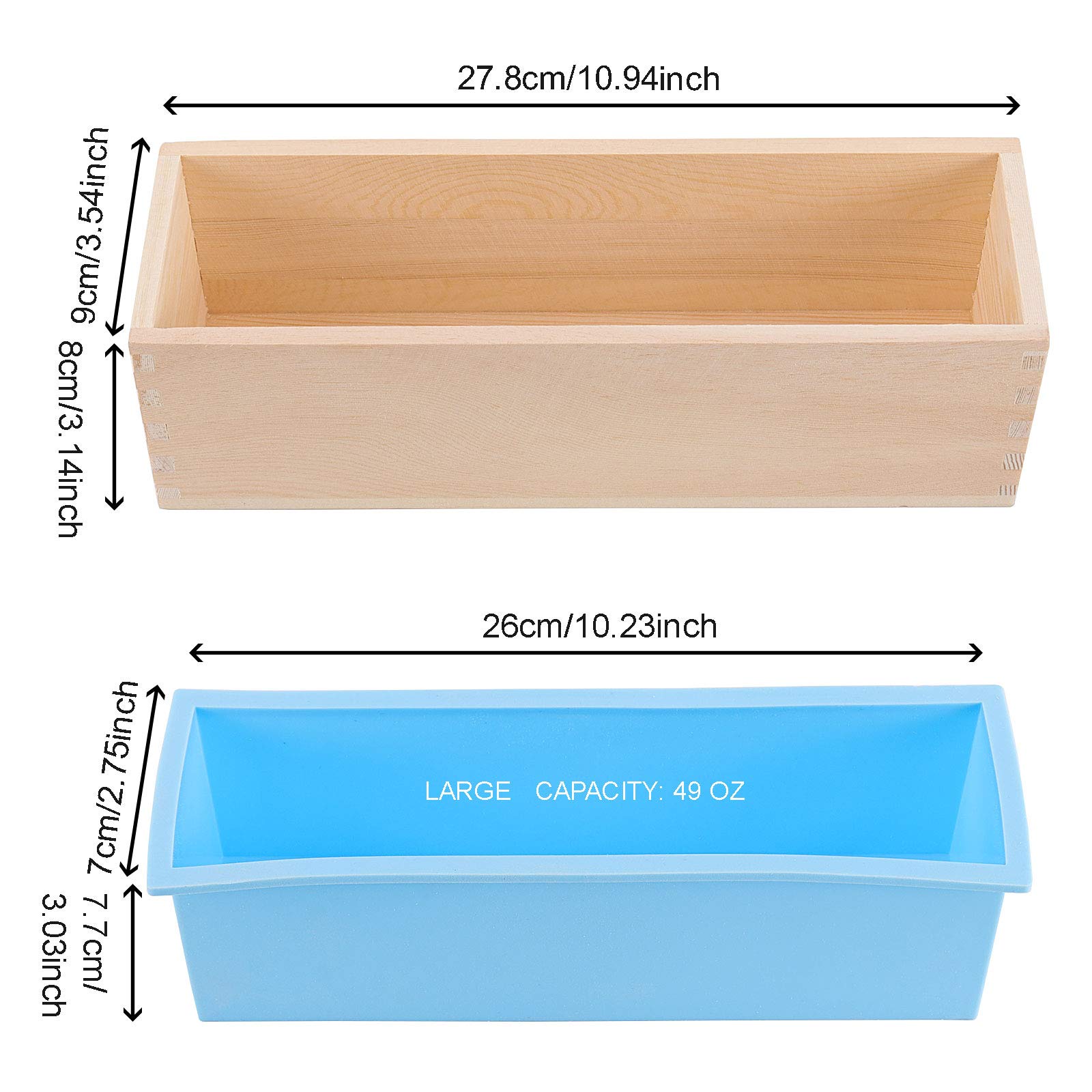 3-Piece 45 Oz Blue Silicone Soap Molds Set - Flexible Rectangular Loaf Soap Making Molds with Wooden Box & Cover - DIY Handmade Soap Supplies for Home, Gifts & Bathroom Decor