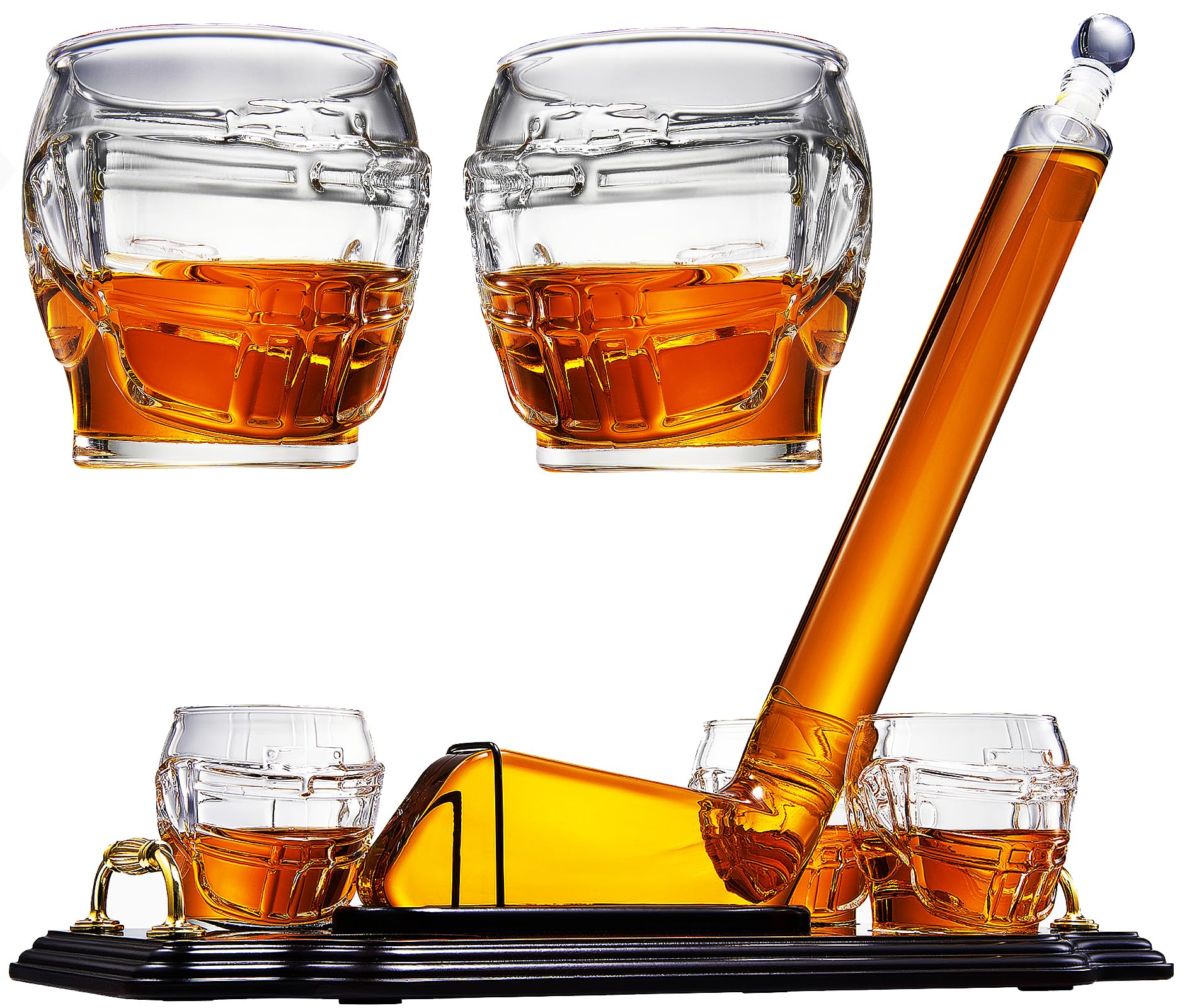 Premium Ice Hockey Whiskey Decanter Set with 4 Helmet-Shaped Glasses – 750ml Crystal Decanter & 8oz Whiskey Tumblers – Perfect Gift for Hockey Fans, Whiskey Lovers & Sports Enthusiasts – Great for Game Nights, Man Cave Decor & Father's Day Gifts by The Wine Savant