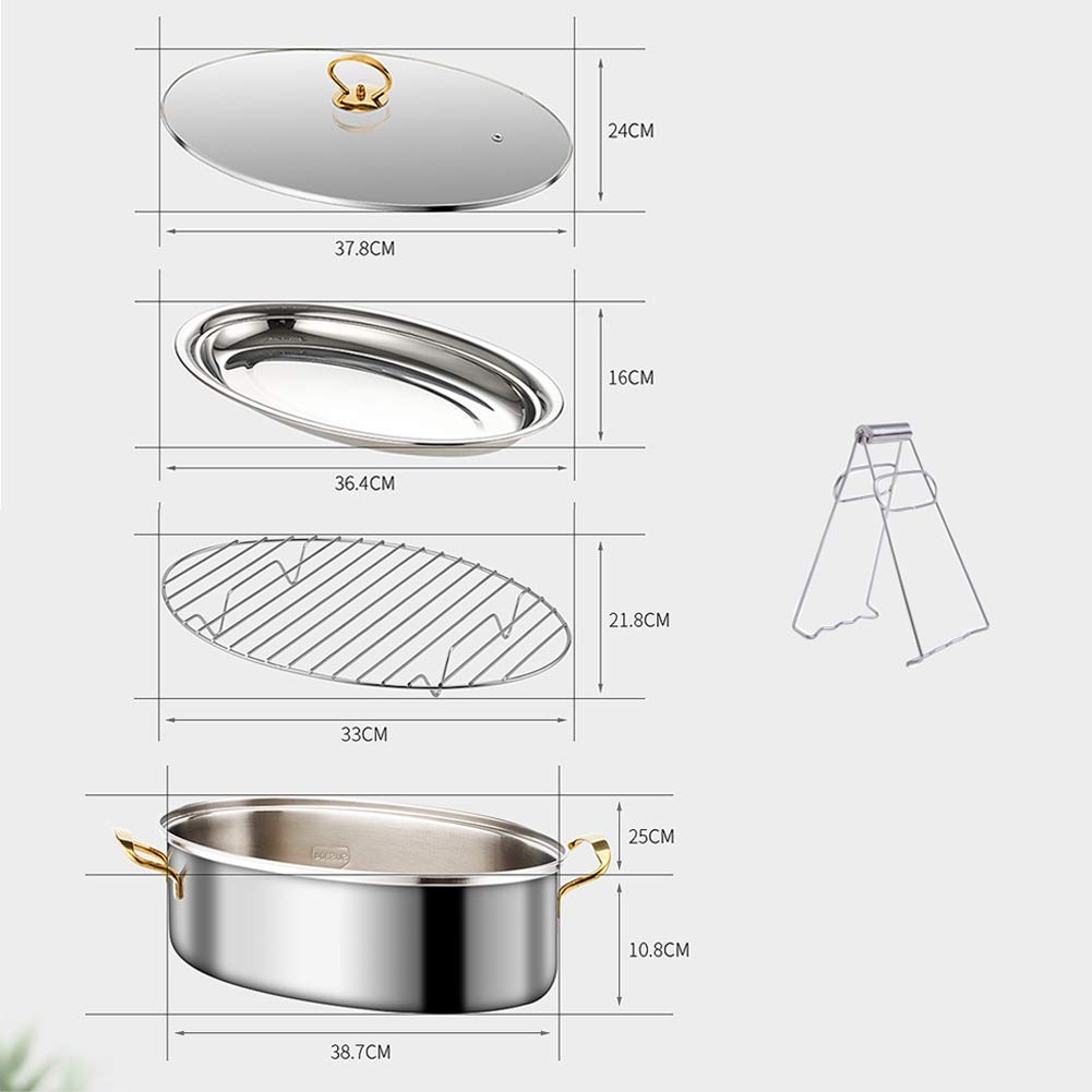 Premium Stainless Steel Fish Poacher Steamer Pot - 38cm Oval Induction Cooker & Stove Compatible - Multifunctional Kitchen Tool for Perfectly Steamed Fish, Seafood & Vegetables - Ideal for Home Chefs & Gourmet Cooking Gifts
