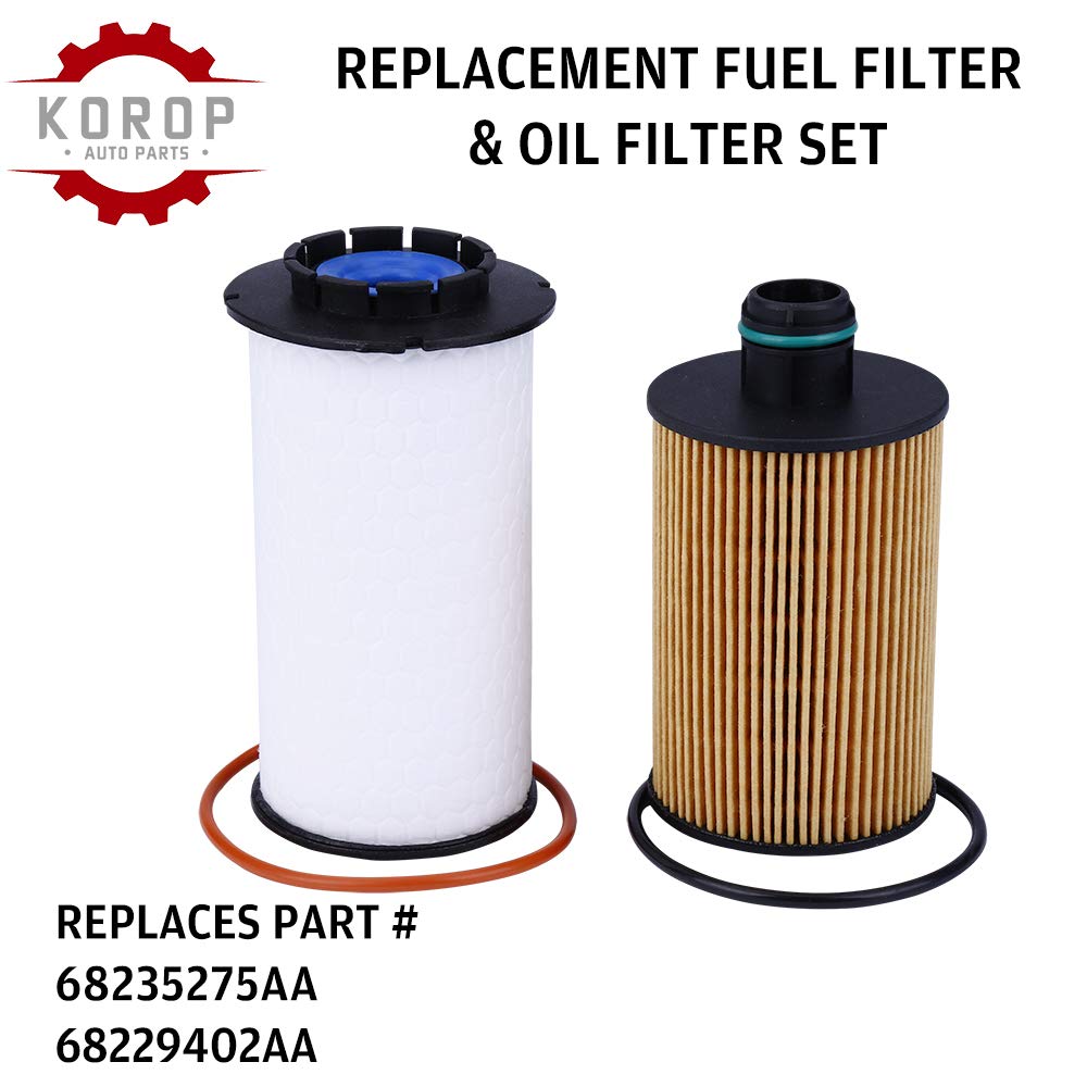68235275AA Diesel Fuel Filter & 68229402AA Oil Filter Compatible with Dodge RAM 1500 3.0L V6 Turbo Diesel Engine (2014-2018) - Replacement Parts for Improved Engine Performance & Fuel Efficiency