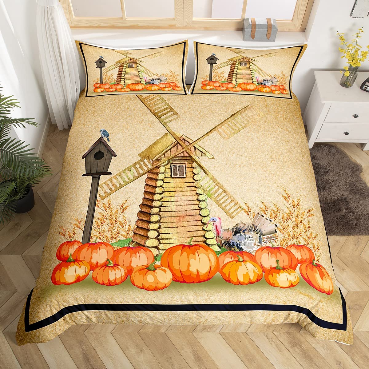 Pumpkin Comforter Cover Twin Size - Autumn Fall Theme Duvet Cover Set with Watercolor Print for Kids & Teens - Soft Bedding for Boys & Girls Room Decor - Perfect for Halloween & Thanksgiving Gifts - Cozy Seasonal Bedroom Upgrade