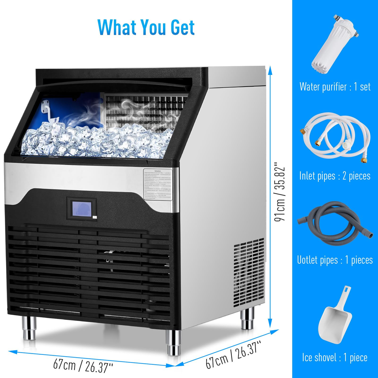 Zstar Commercial Ice Maker Machine - 300LBS/24H Under Counter Ice Maker with 150LBS Storage, Self-Cleaning Stainless Steel, Freestanding Undercounter Large Capacity Ice Machine for Restaurant, Bar, Cafe, Hotel, Party & Commercial Use