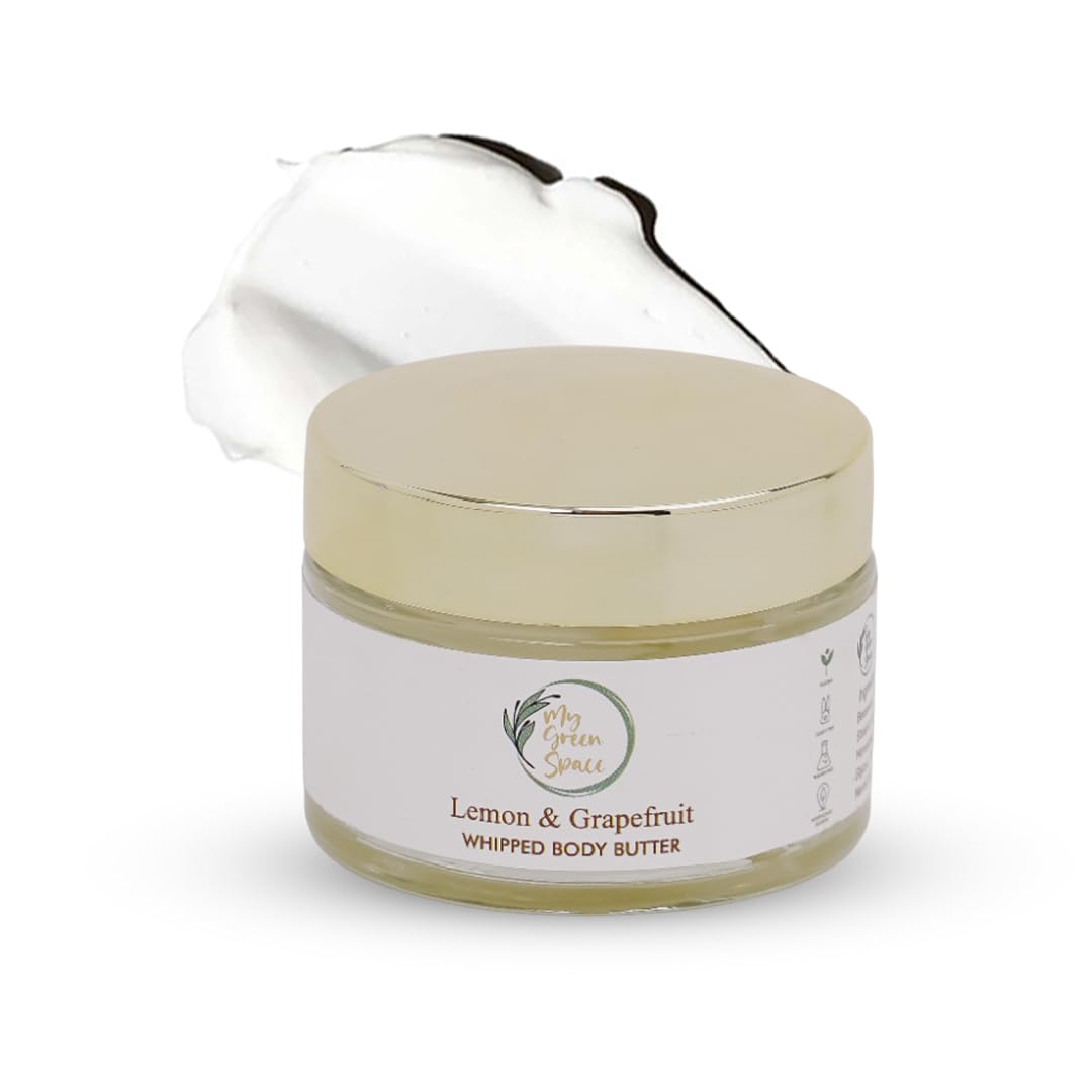My Green Space Lemon Grapefruit Body Butter 50g - Deep Moisturizing & Skin Brightening Cream for Dry Skin Care - Softens & Smooths Skin for Men & Women - Perfect for Daily Hydration & Post-Shave Recovery