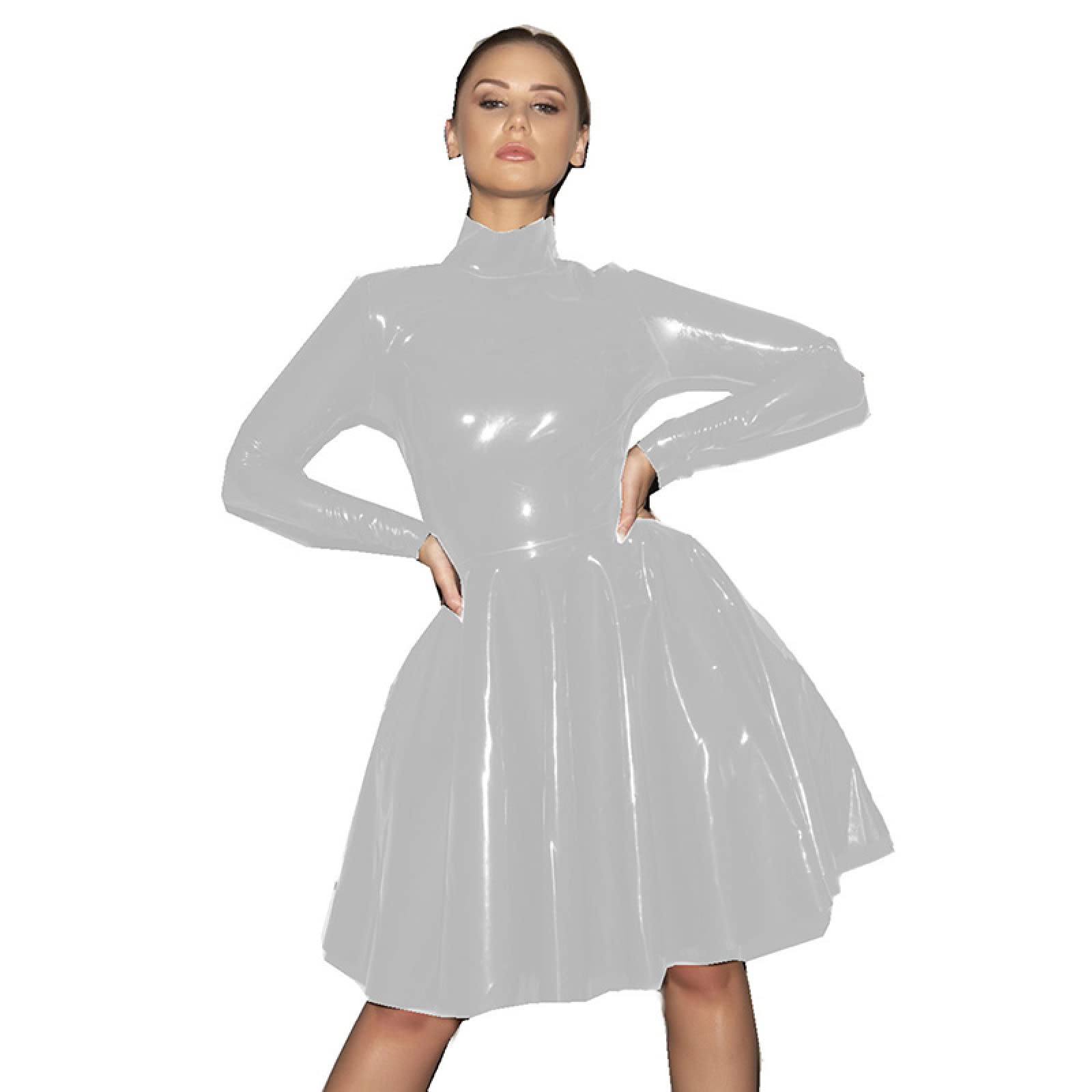 Elegant High Neck A-line Long Sleeve Maxi Dress with Zipper - Knee Length Clubwear for Women | Plus Size Sexy Party Dress for Night Out, Date Night & Special Occasions