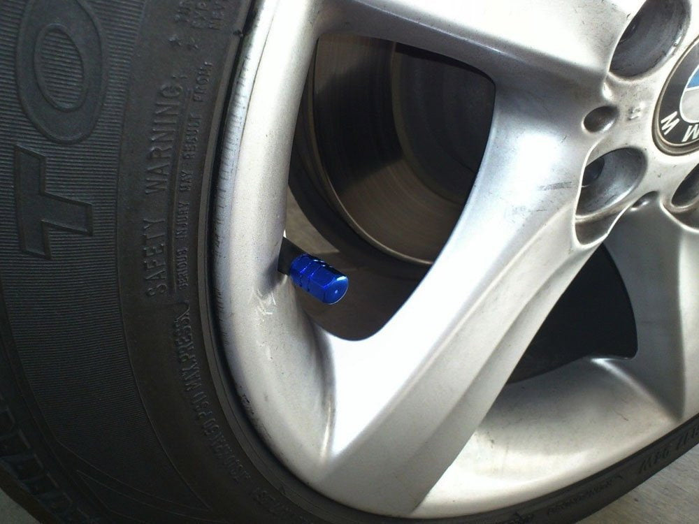 Blue Anodized Aluminum Tire Valve Caps - Hexagon Racing Style (4 Pack) - Perfect for Car, Motorcycle & Bike Customization & Performance Tuning